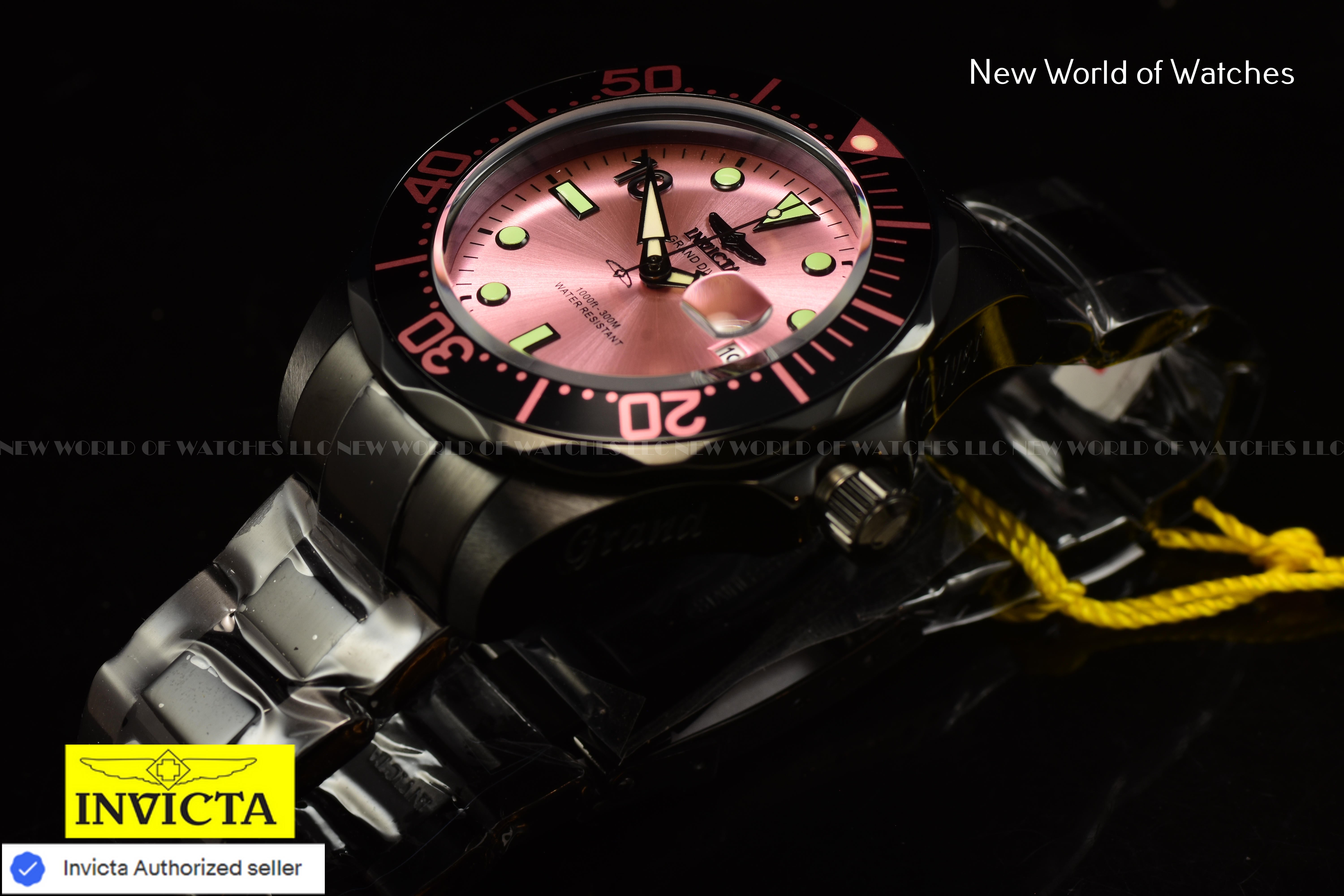 Invicta Grand Diver 47mm MIAMI Edition Pink Dial Automatic Black Men's Watch