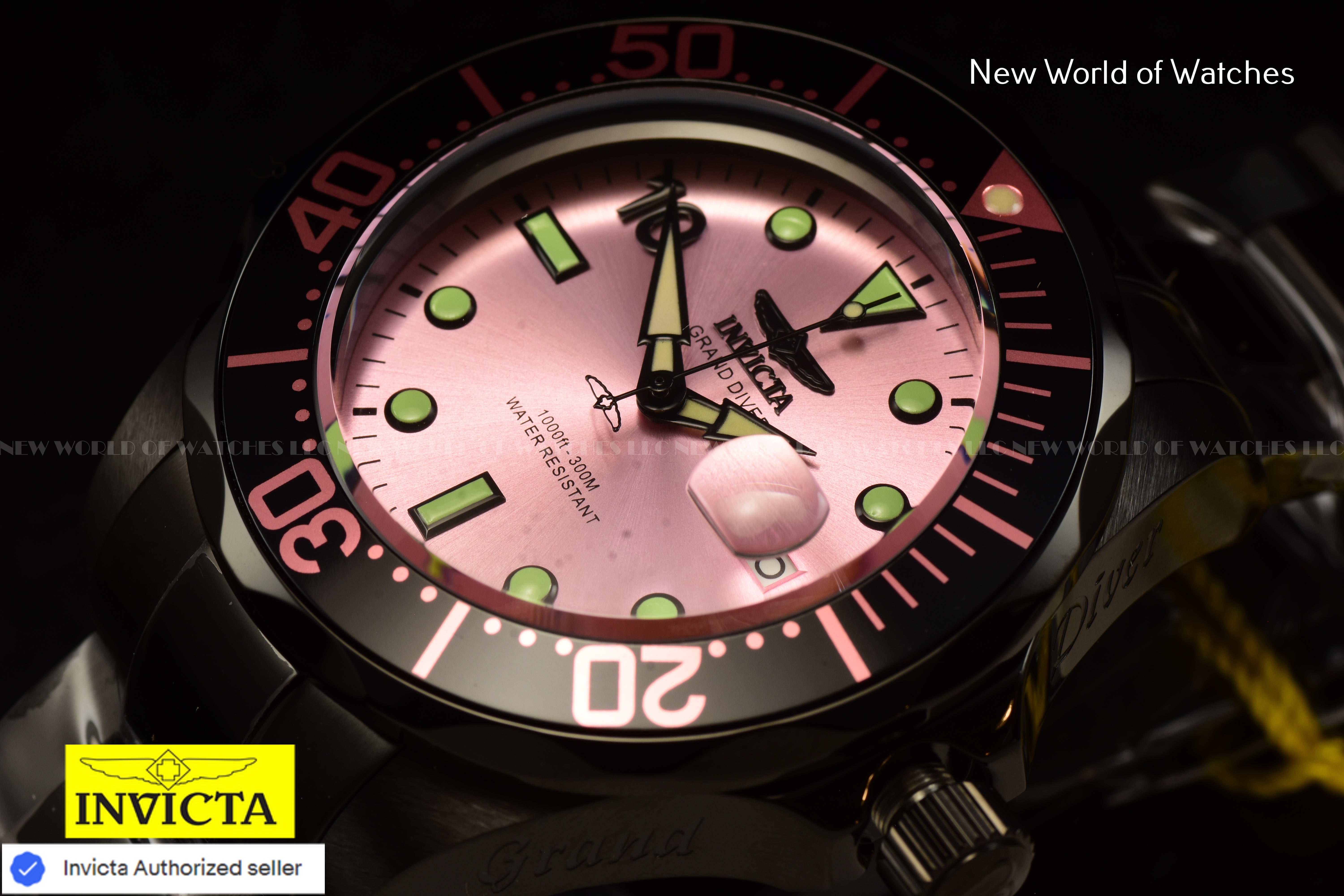 Invicta Grand Diver 47mm MIAMI Edition Pink Dial Automatic Black Men's Watch