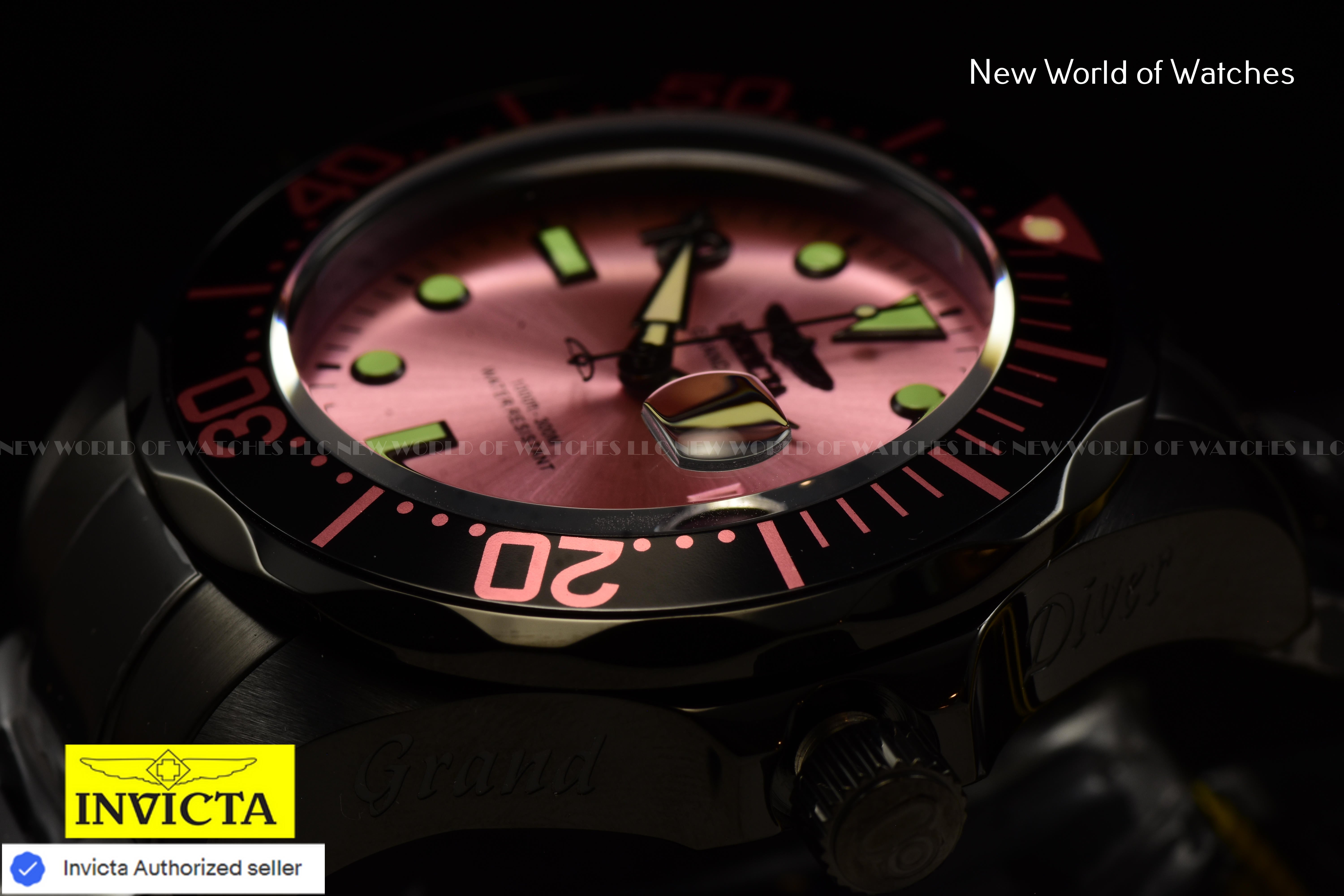 Invicta Grand Diver 47mm MIAMI Edition Pink Dial Automatic Black Men's Watch