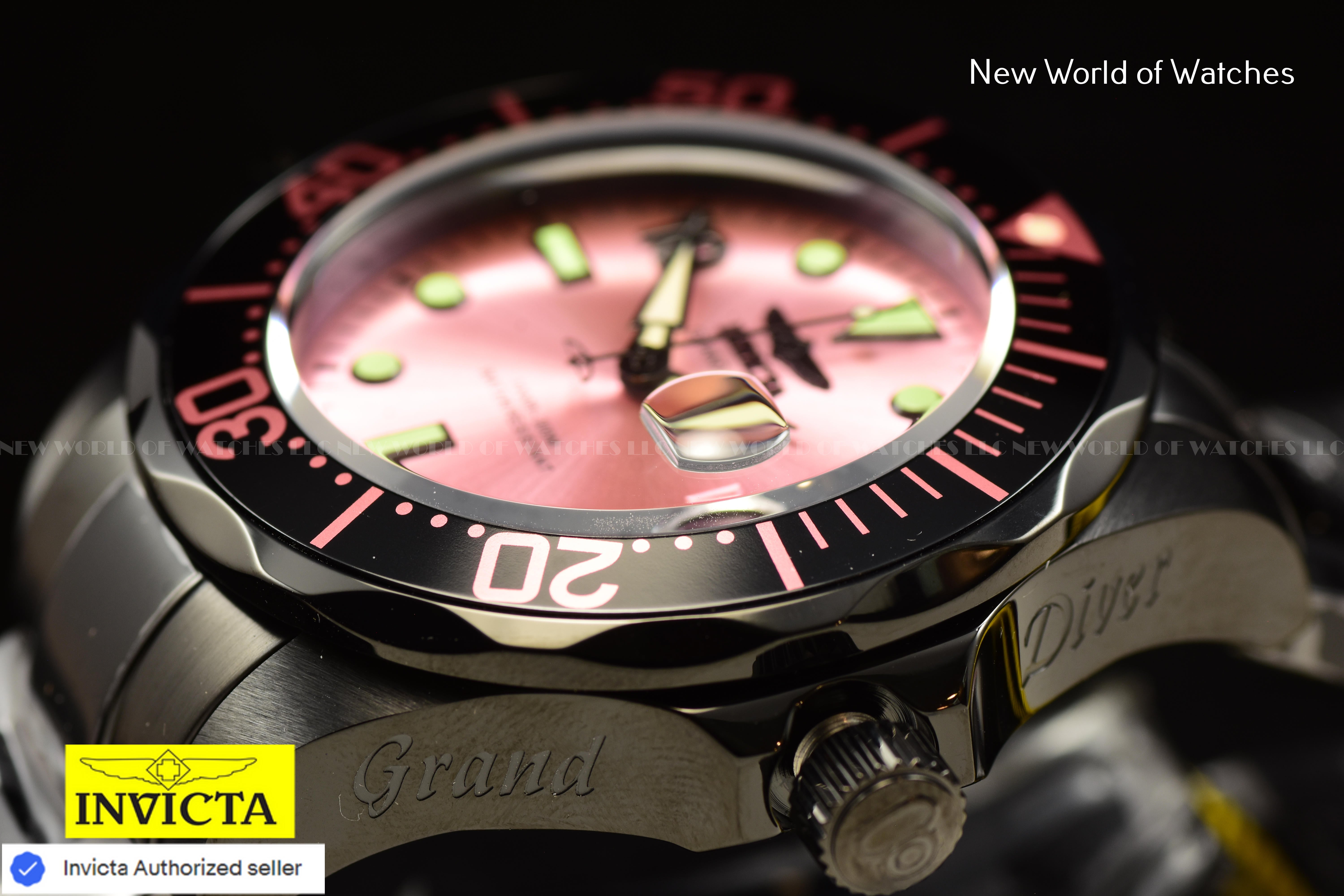Invicta Grand Diver 47mm MIAMI Edition Pink Dial Automatic Black Men's Watch