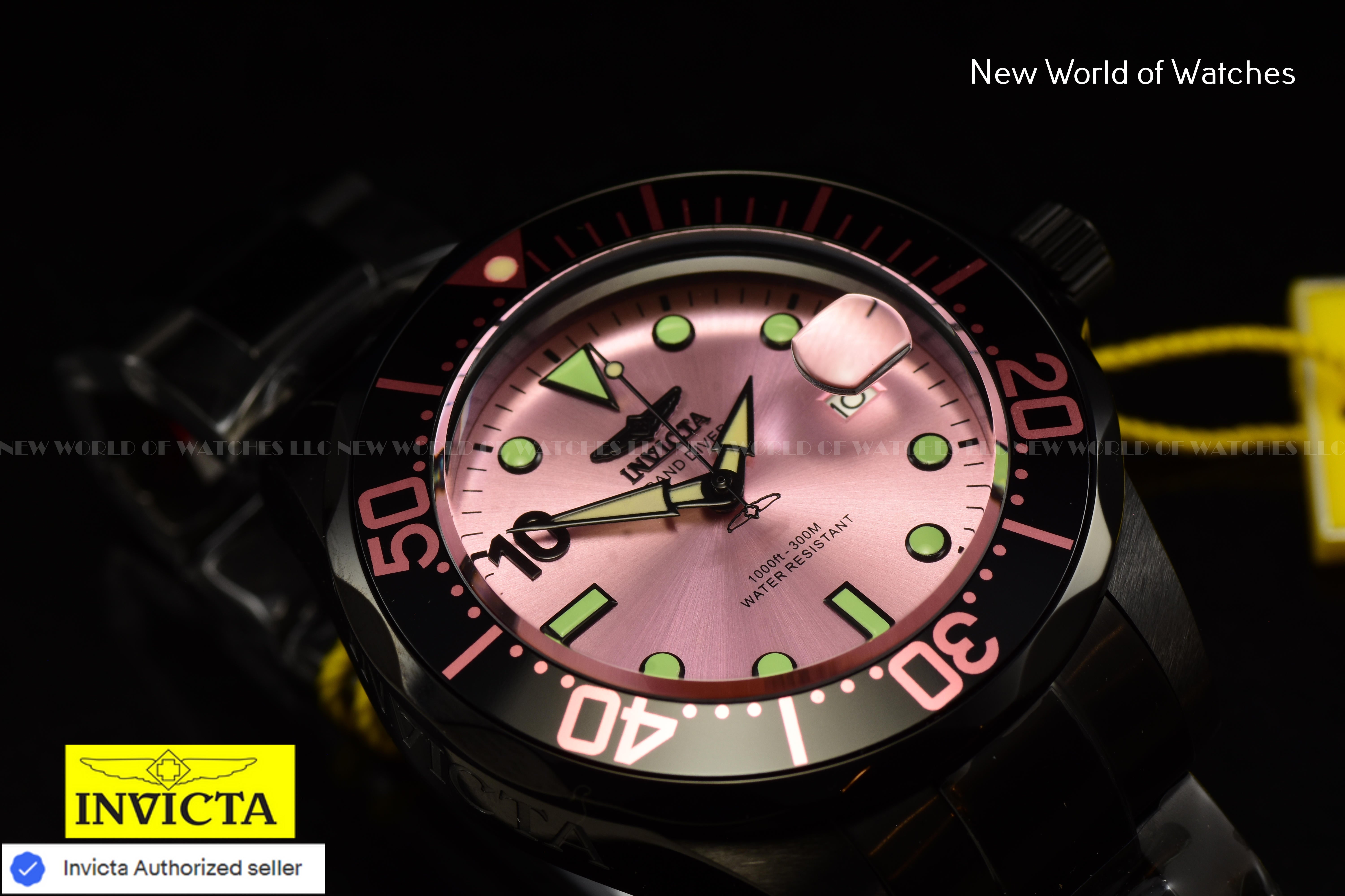 Invicta Grand Diver 47mm MIAMI Edition Pink Dial Automatic Black Men's Watch