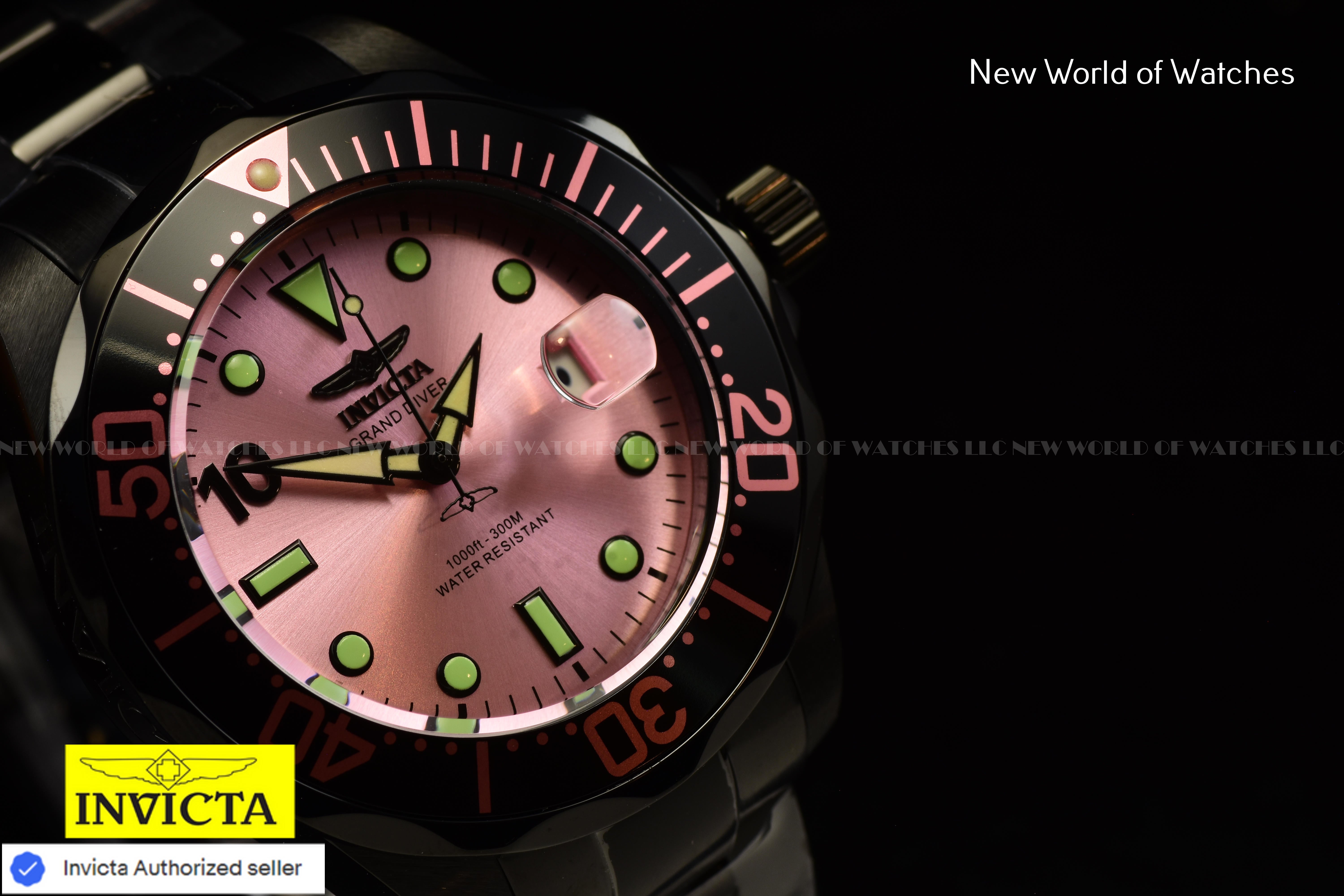 Invicta Grand Diver 47mm MIAMI Edition Pink Dial Automatic Black Men's Watch
