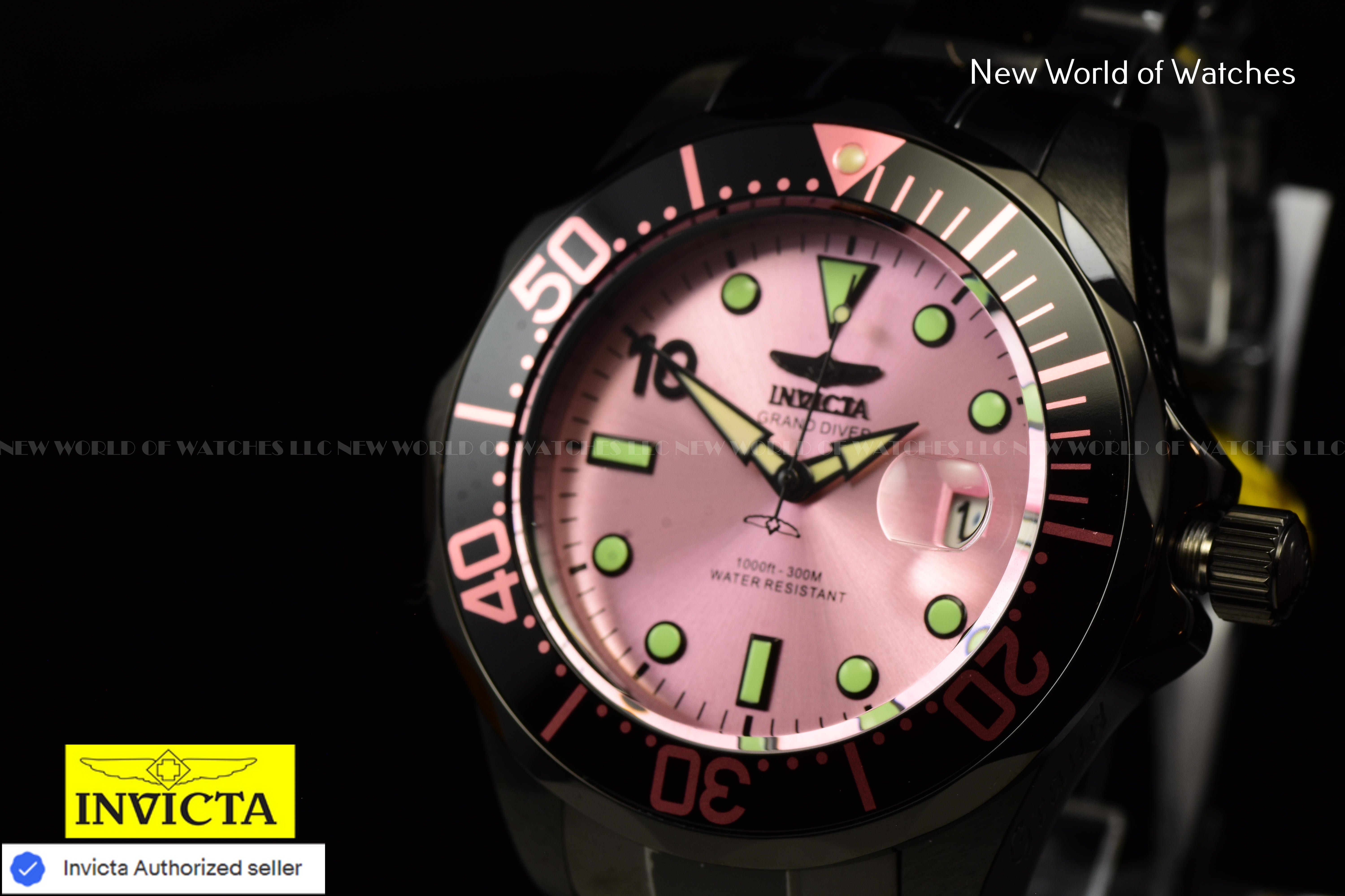 Invicta Grand Diver 47mm MIAMI Edition Pink Dial Automatic Black Men's Watch