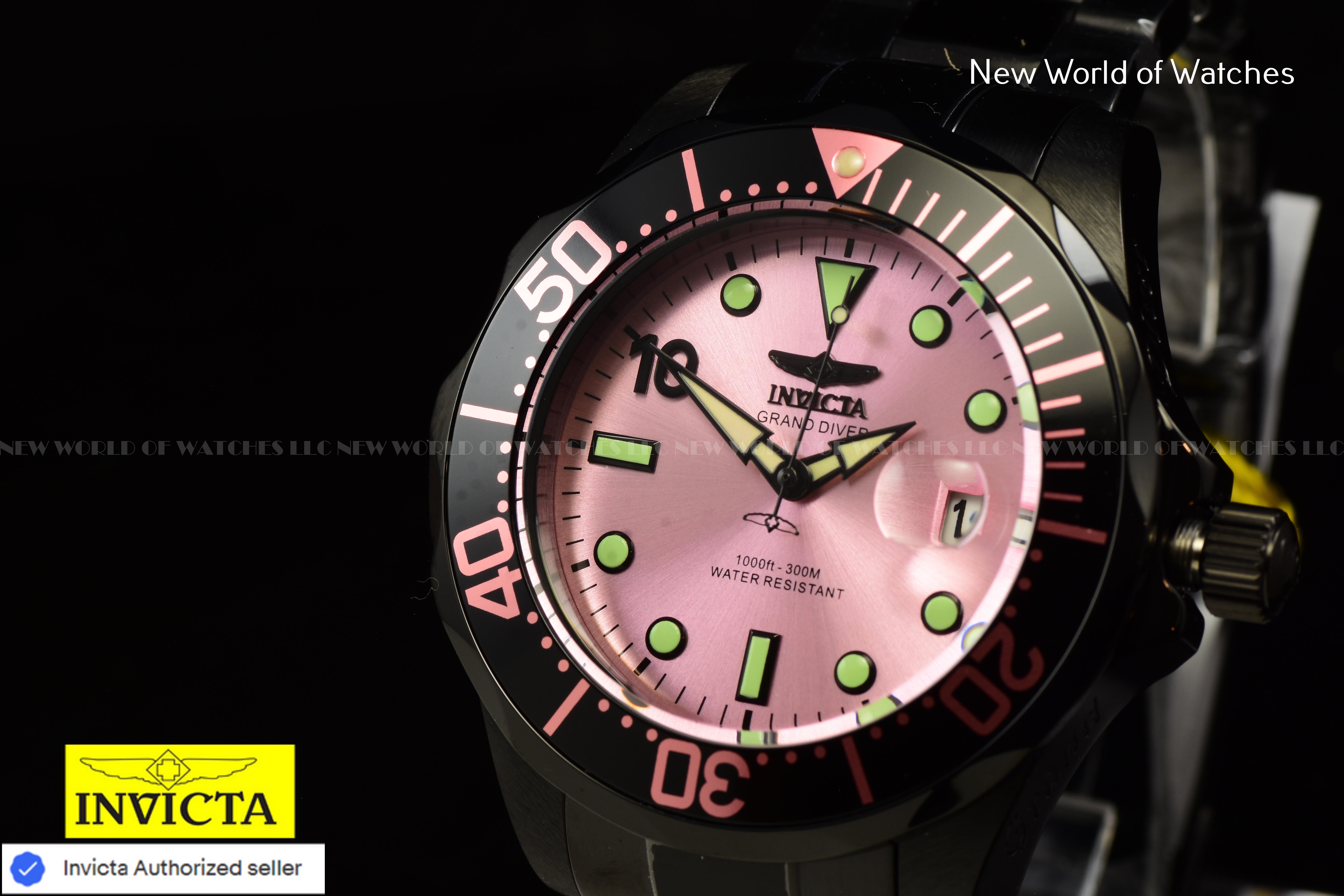 Invicta Grand Diver 47mm MIAMI Edition Pink Dial Automatic Black Men's Watch