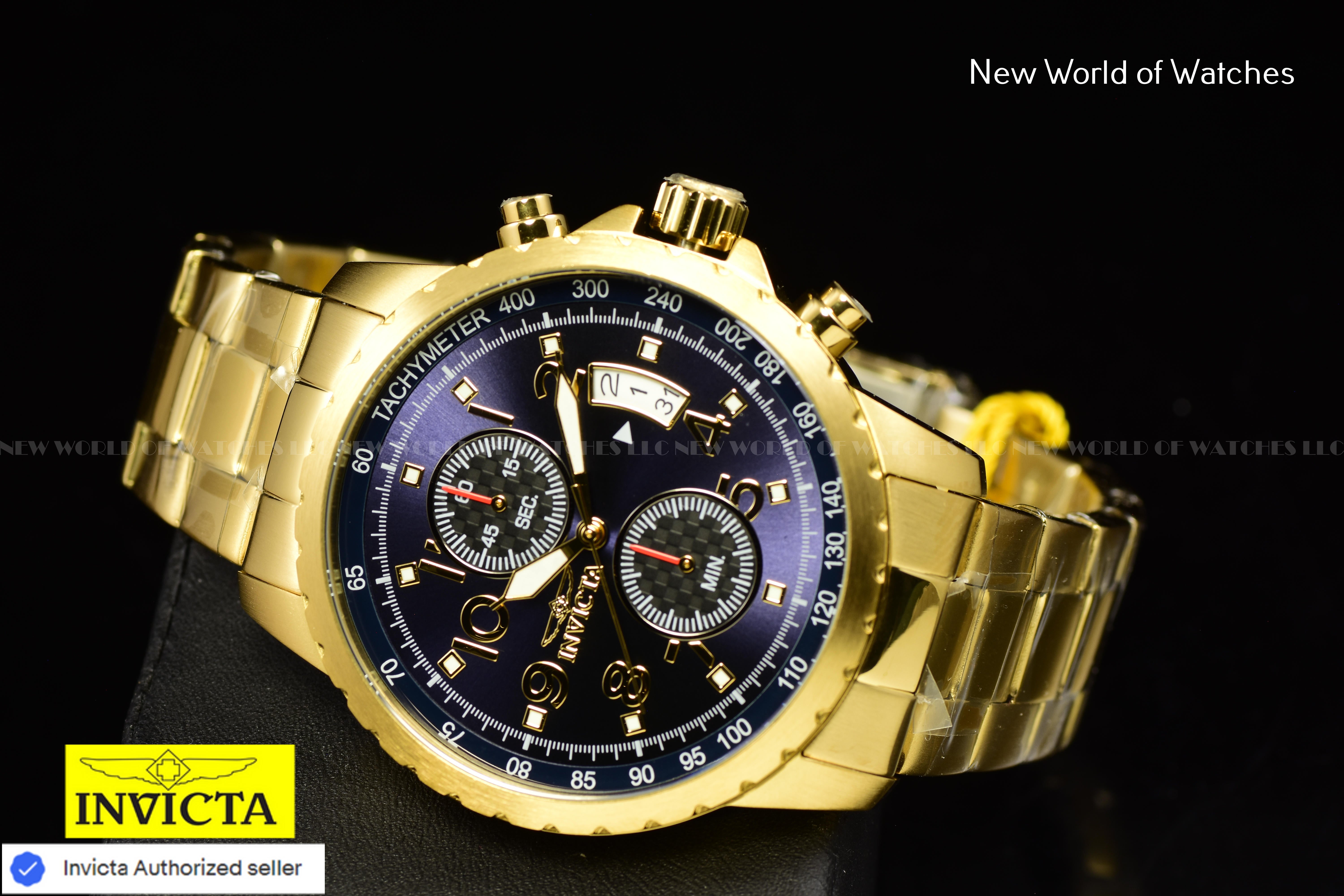 Invicta Men's 45mm Speciality Blue Chronograph Dial Stainless Steel Gold Watch