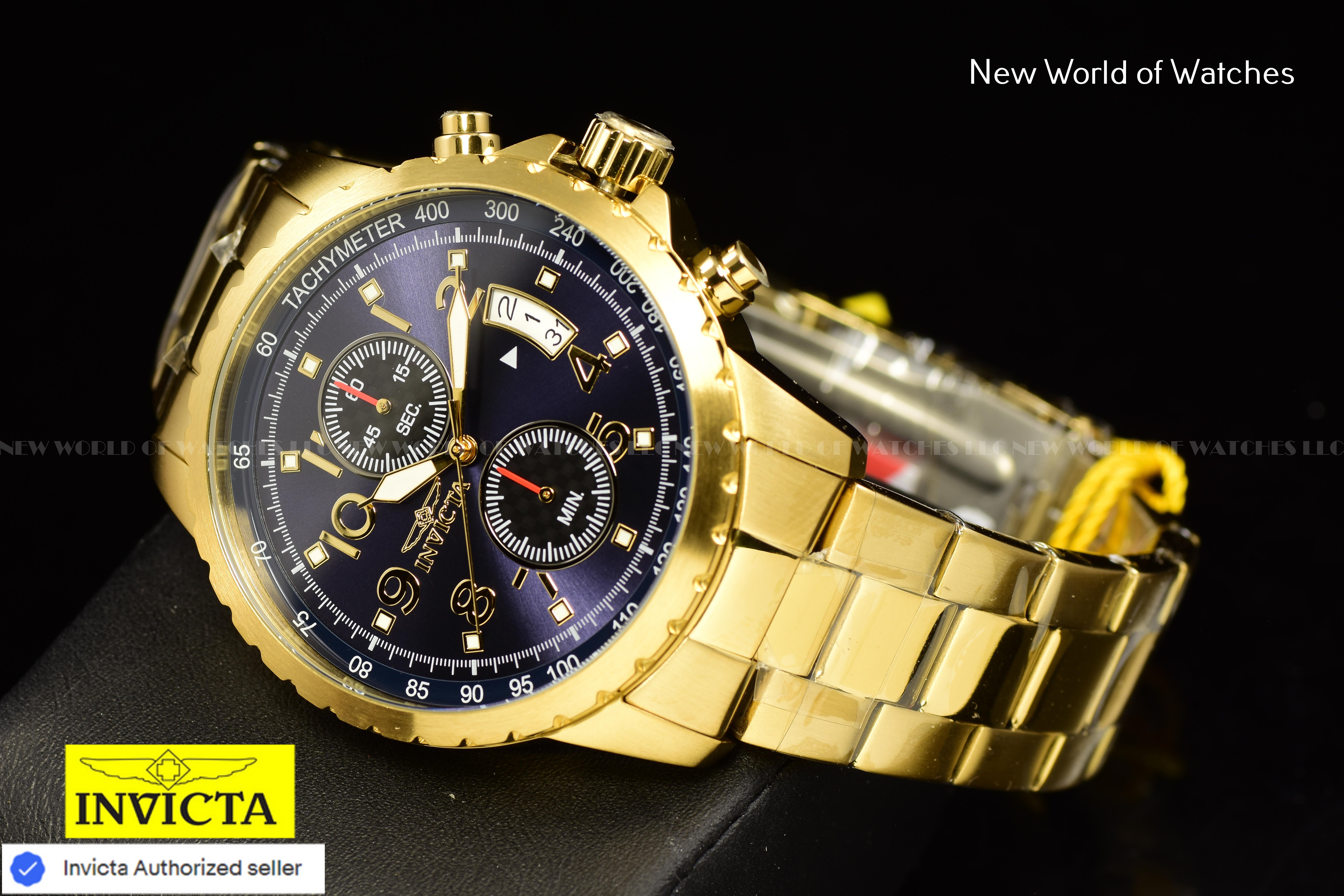 Invicta Men's 45mm Speciality Blue Chronograph Dial Stainless Steel Gold Watch