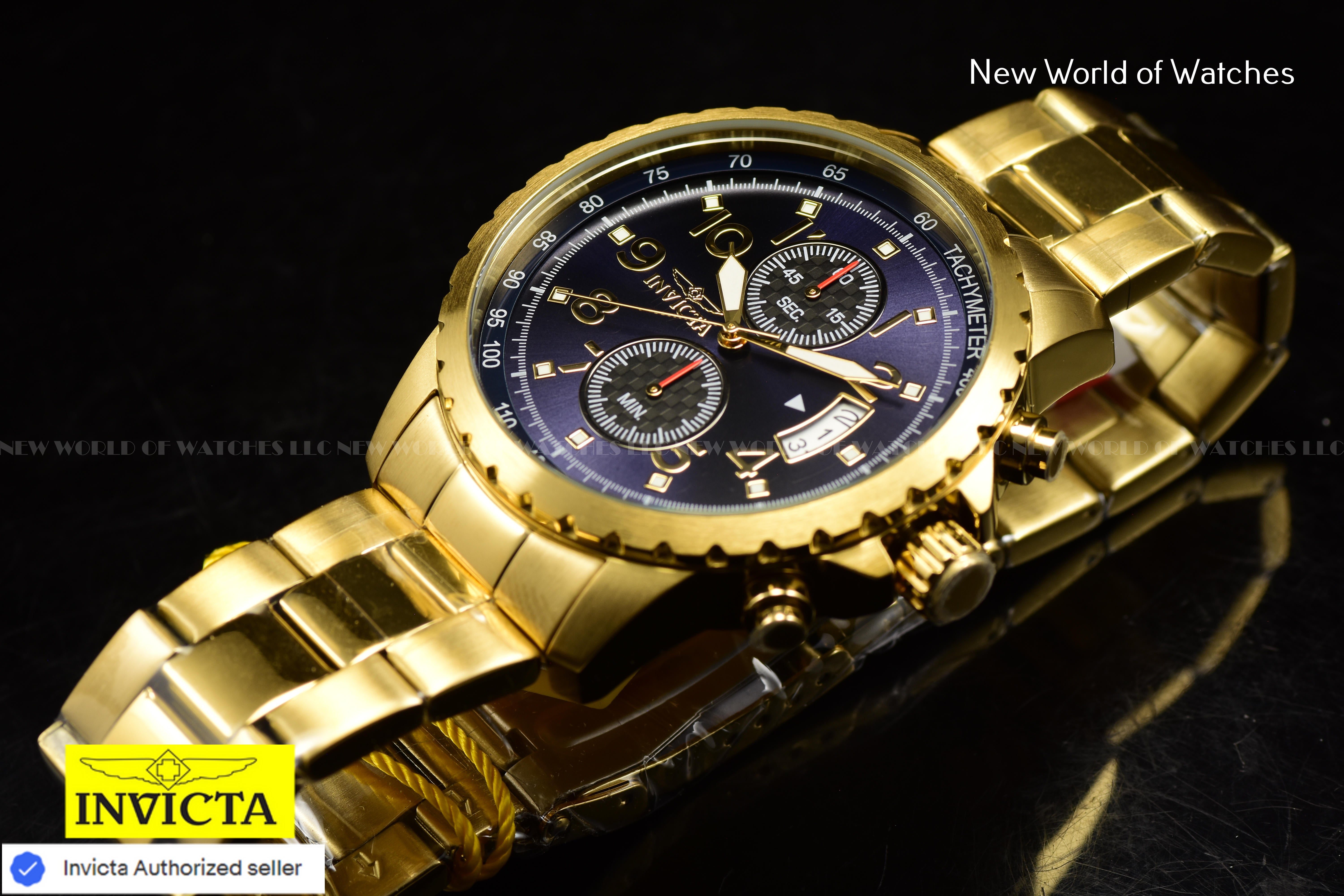 Invicta Men's 45mm Speciality Blue Chronograph Dial Stainless Steel Gold Watch