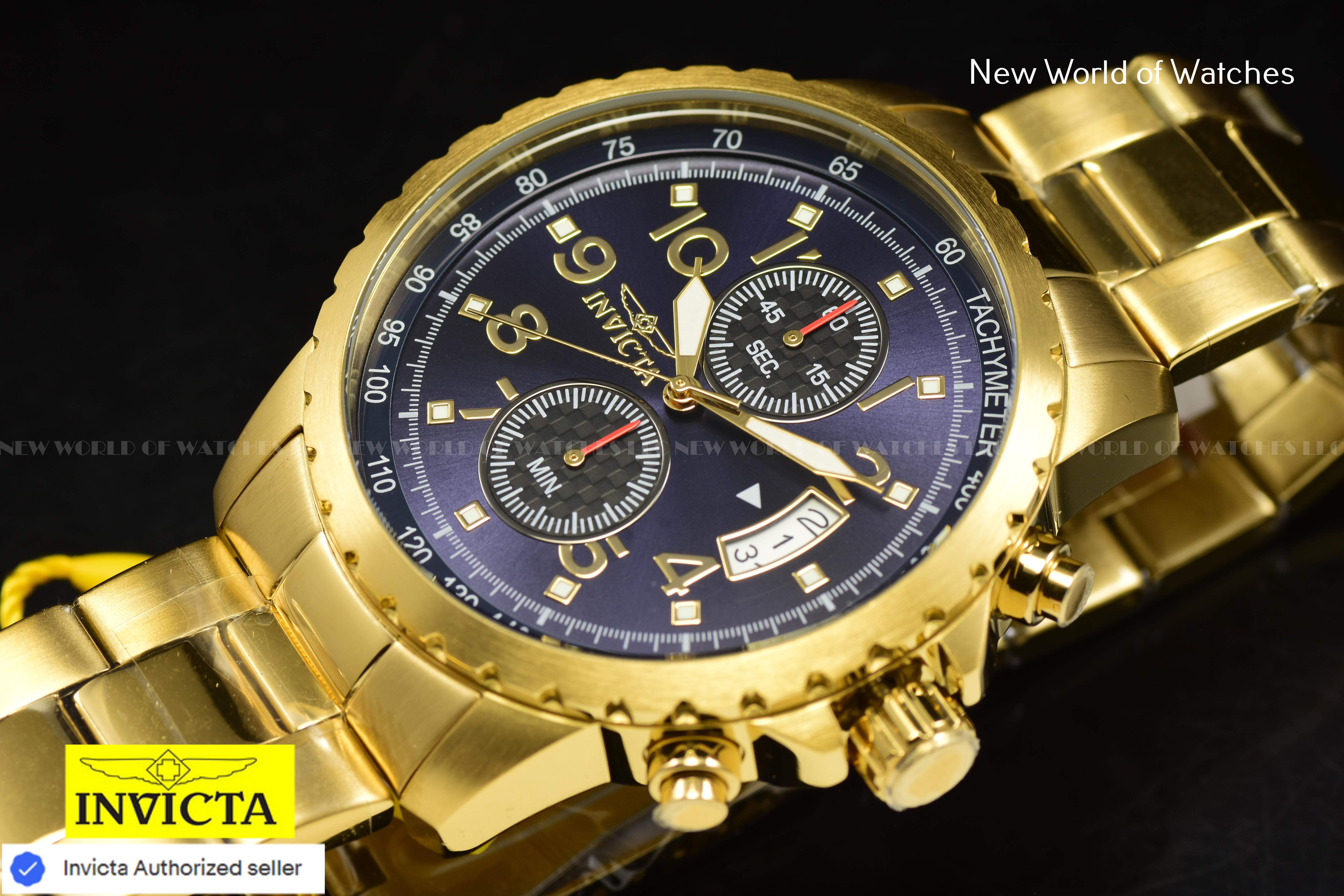 Invicta Men's 45mm Speciality Blue Chronograph Dial Stainless Steel Gold Watch