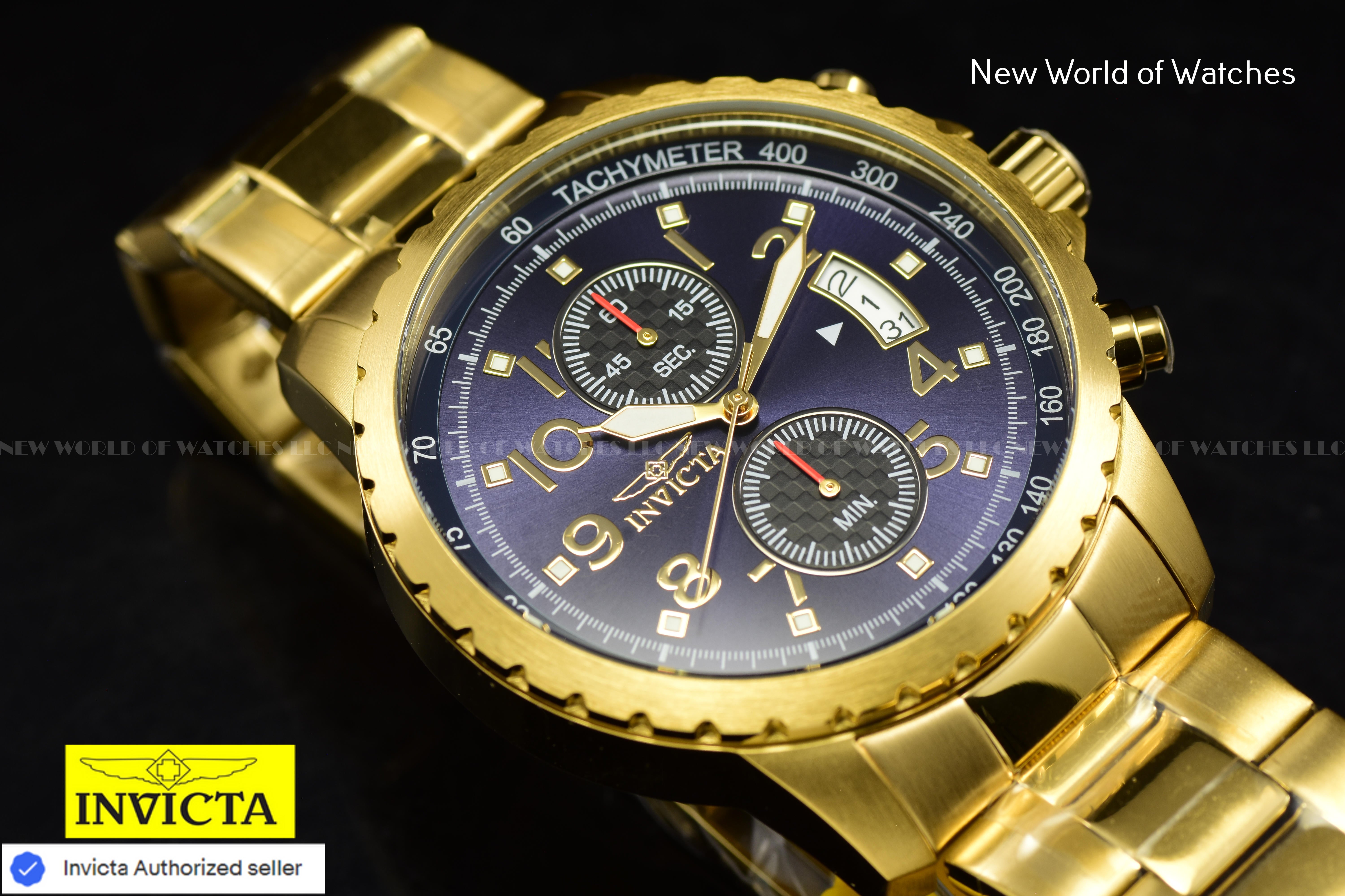 Invicta Men's 45mm Speciality Blue Chronograph Dial Stainless Steel Gold Watch