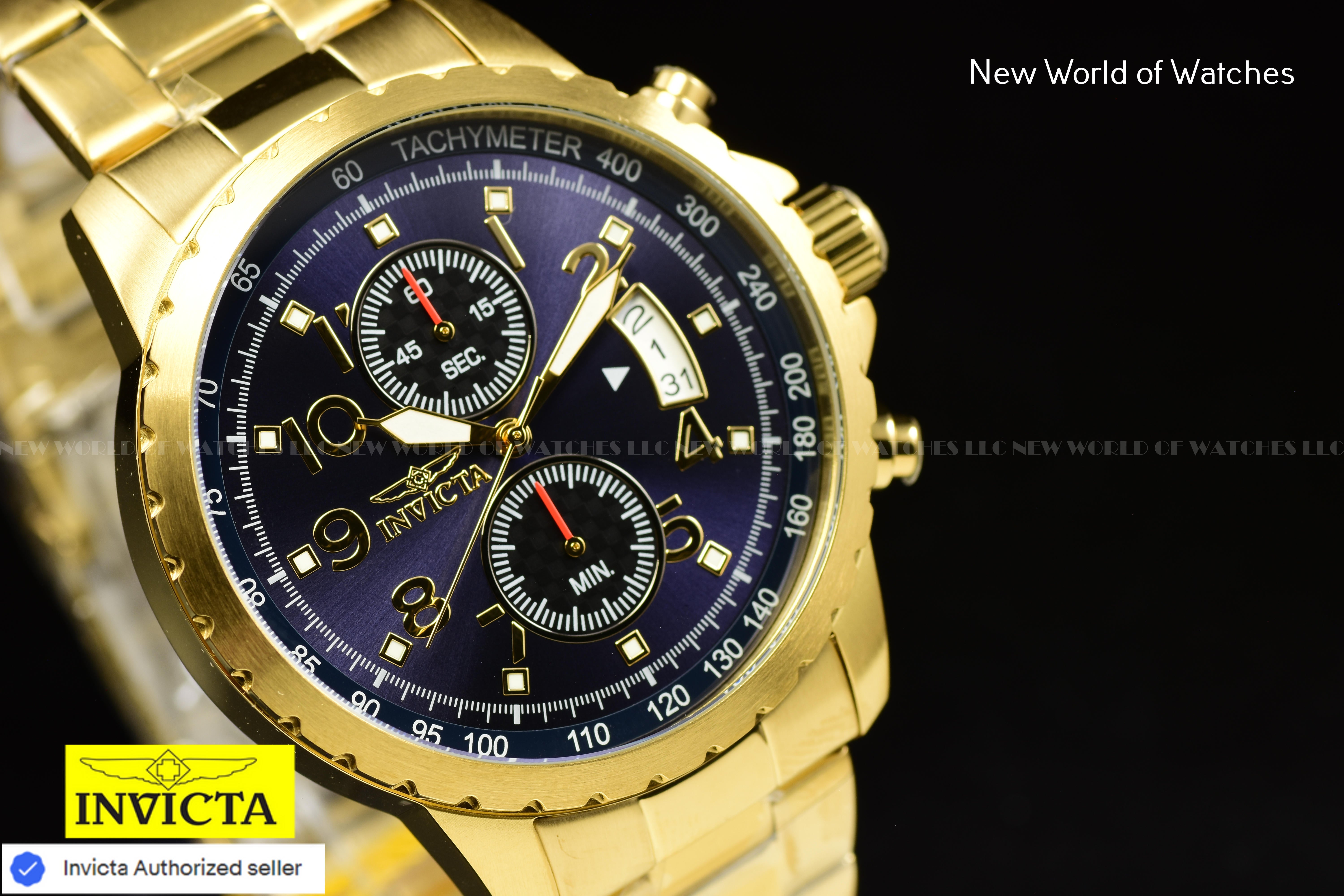 Invicta Men's 45mm Speciality Blue Chronograph Dial Stainless Steel Gold Watch