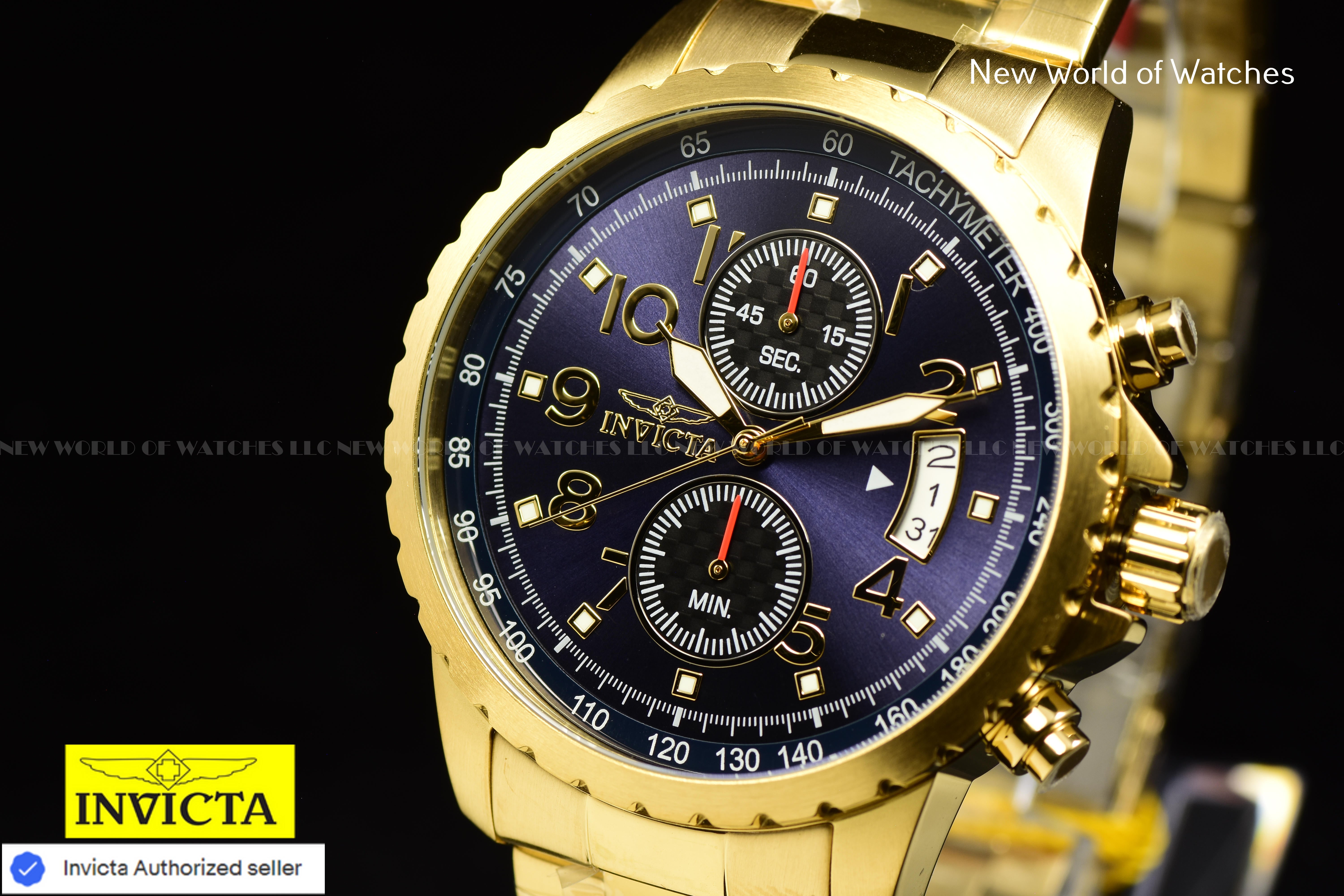 Invicta Men's 45mm Speciality Blue Chronograph Dial Stainless Steel Gold Watch