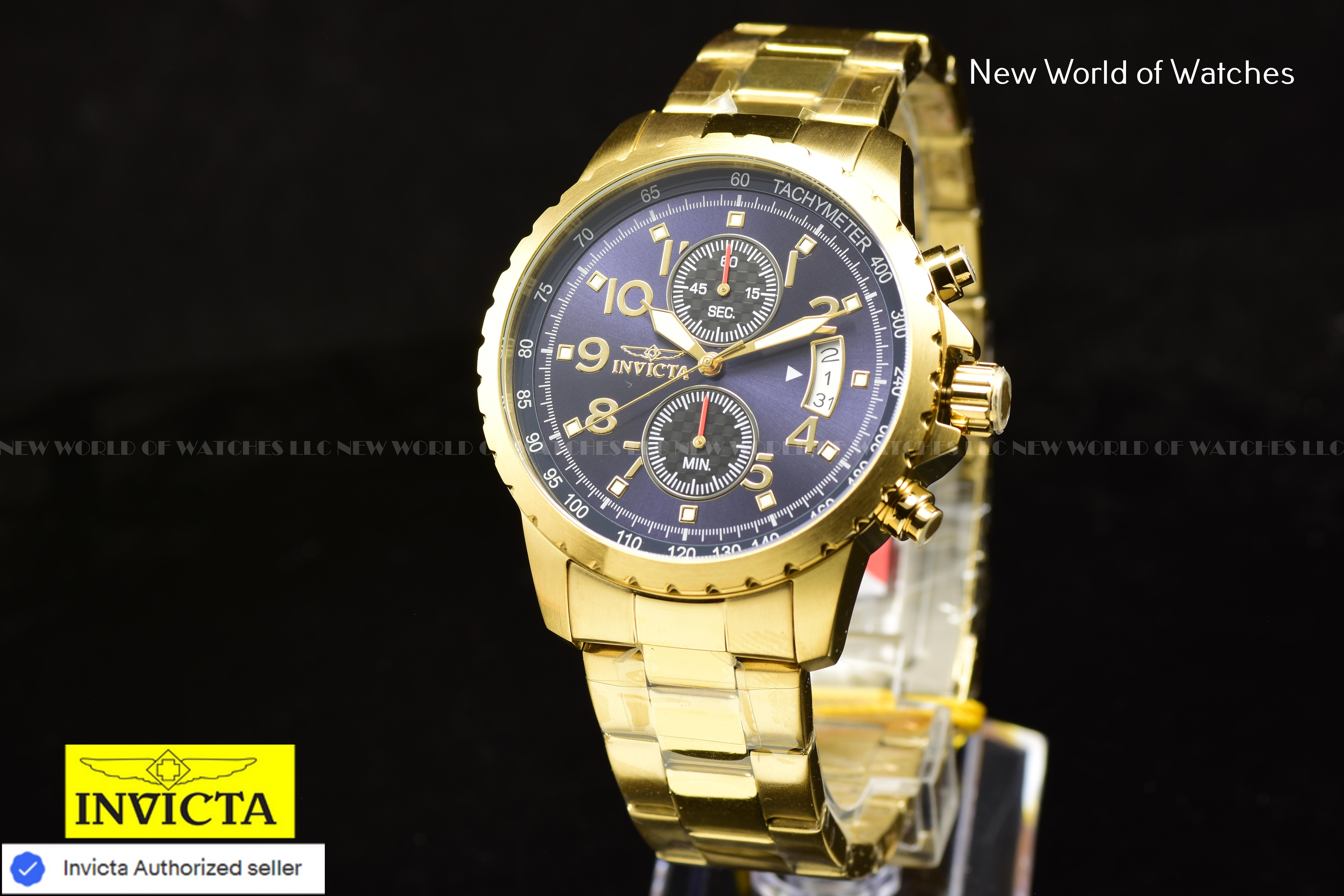 Invicta Men's 45mm Speciality Blue Chronograph Dial Stainless Steel Gold Watch