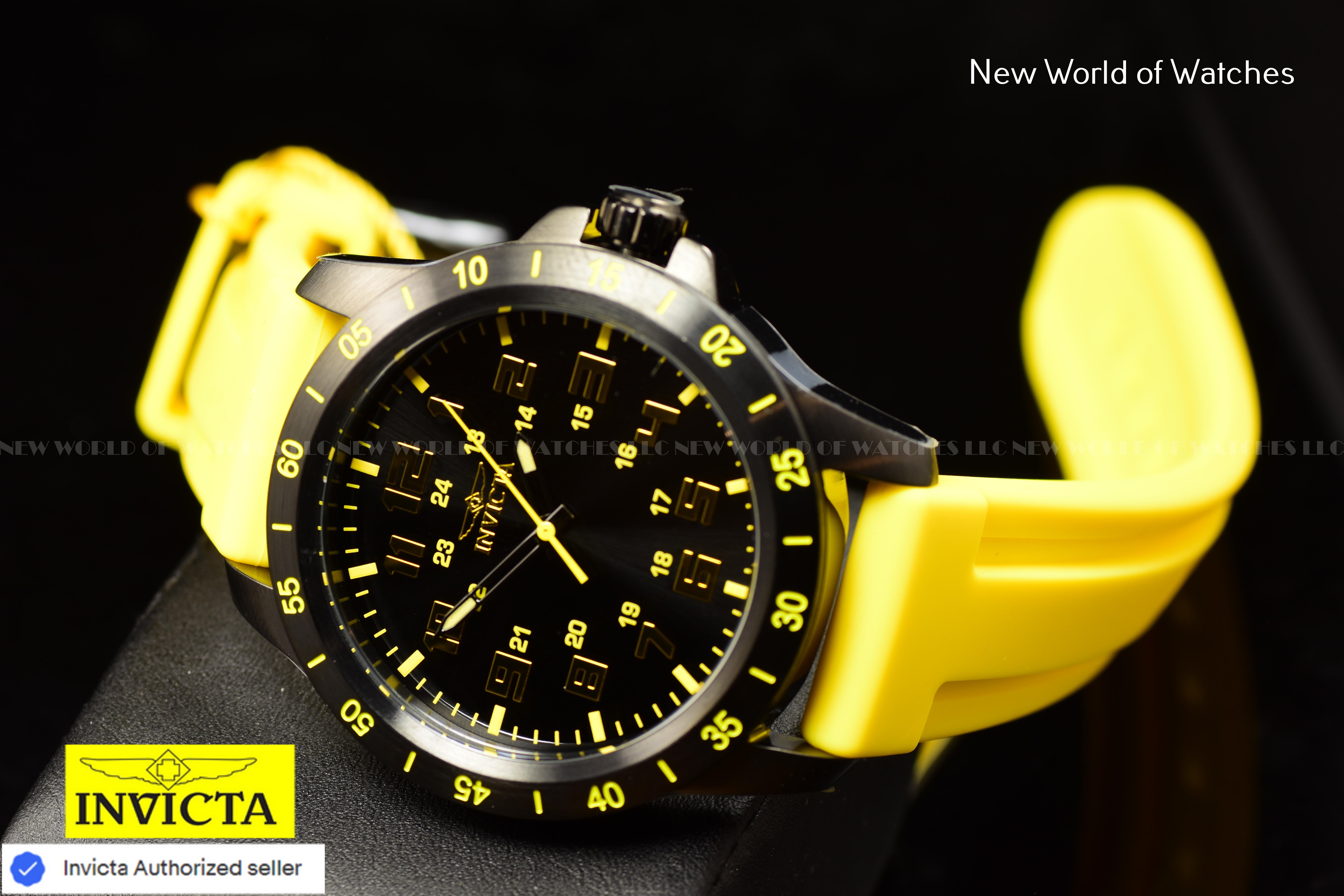 Invicta Pro Diver Men 45mm Japanese Quartz Black Dial Yellow Silicone Band Watch