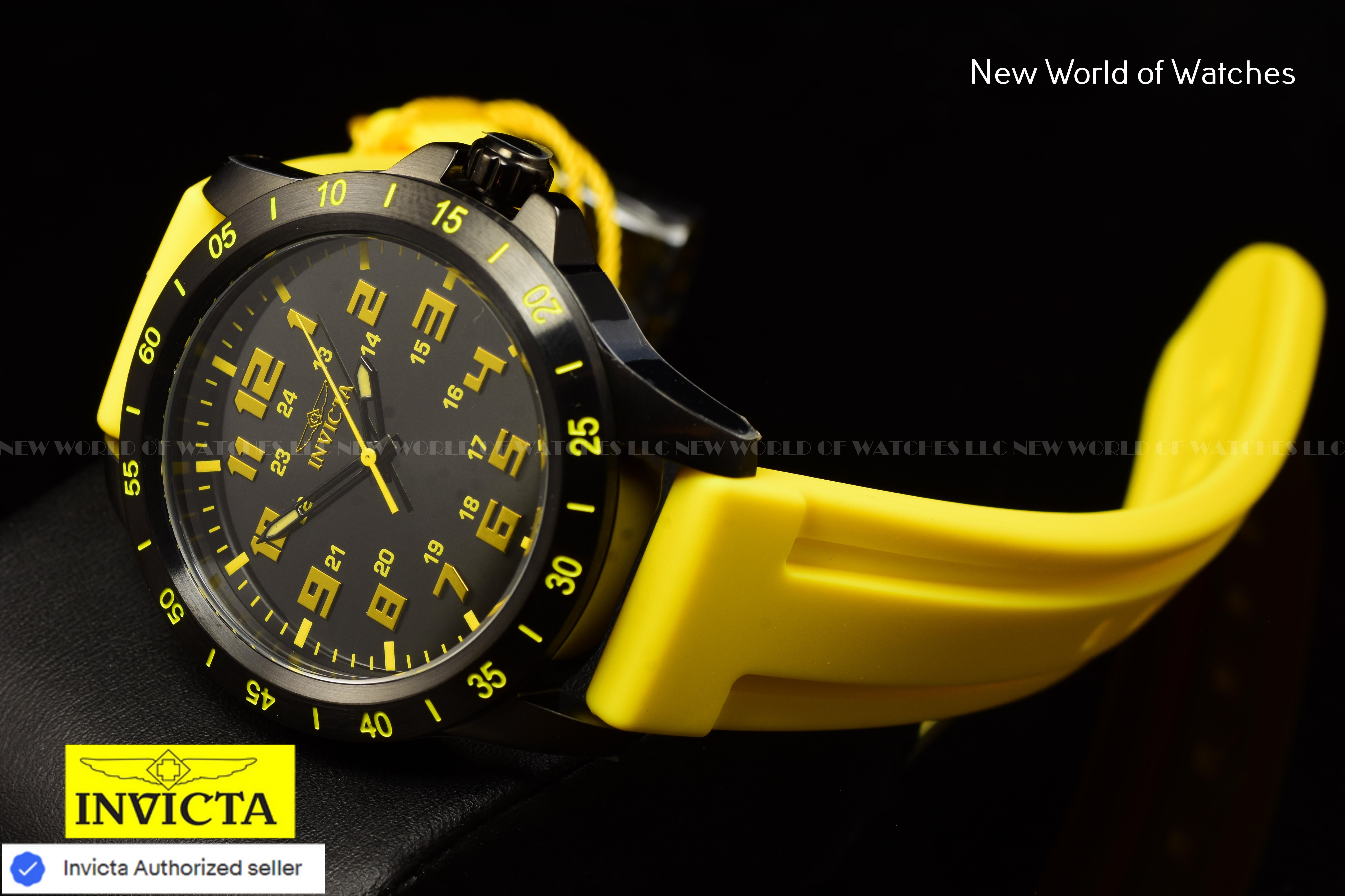 Invicta Pro Diver Men 45mm Japanese Quartz Black Dial Yellow Silicone Band Watch