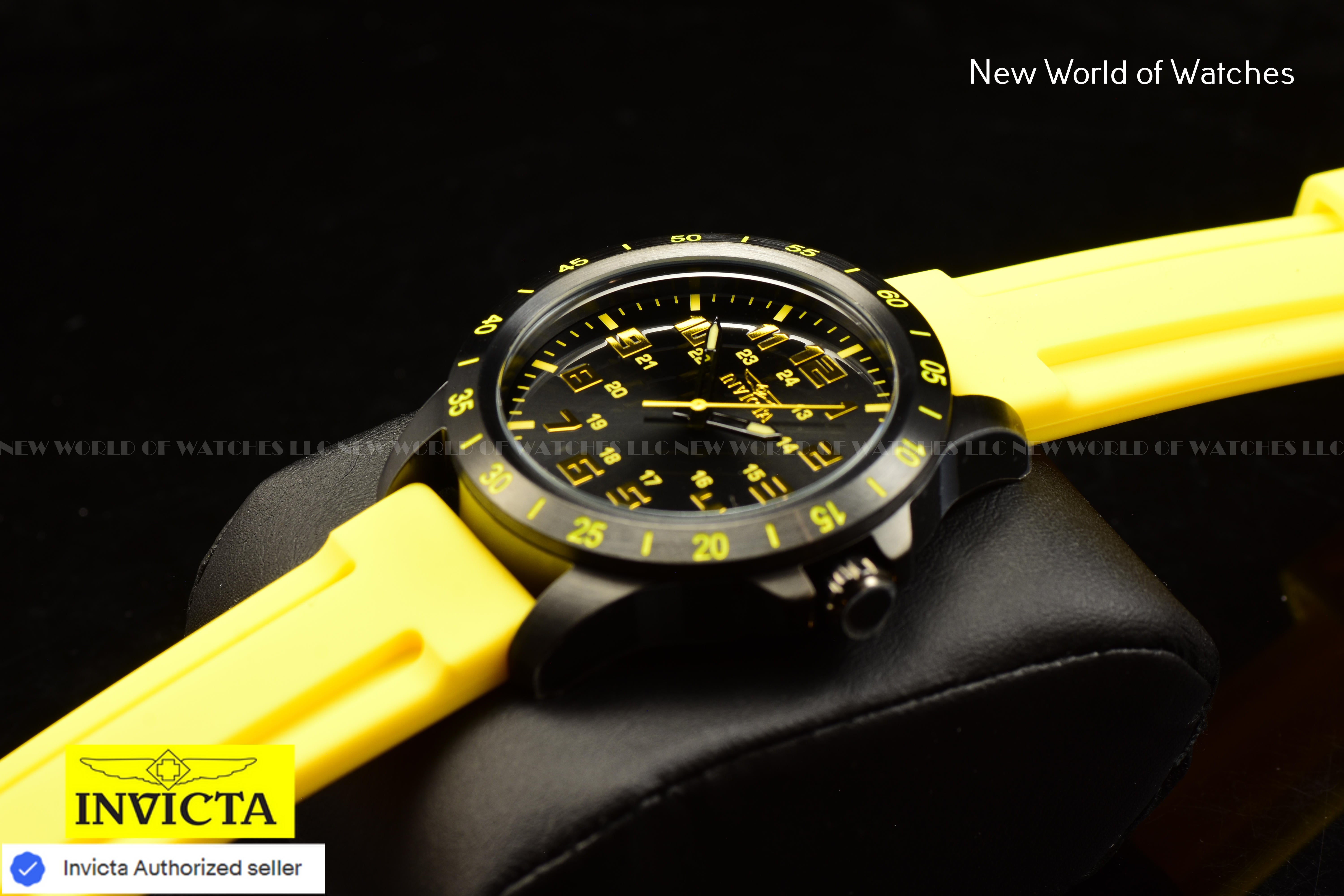 Invicta Pro Diver Men 45mm Japanese Quartz Black Dial Yellow Silicone Band Watch