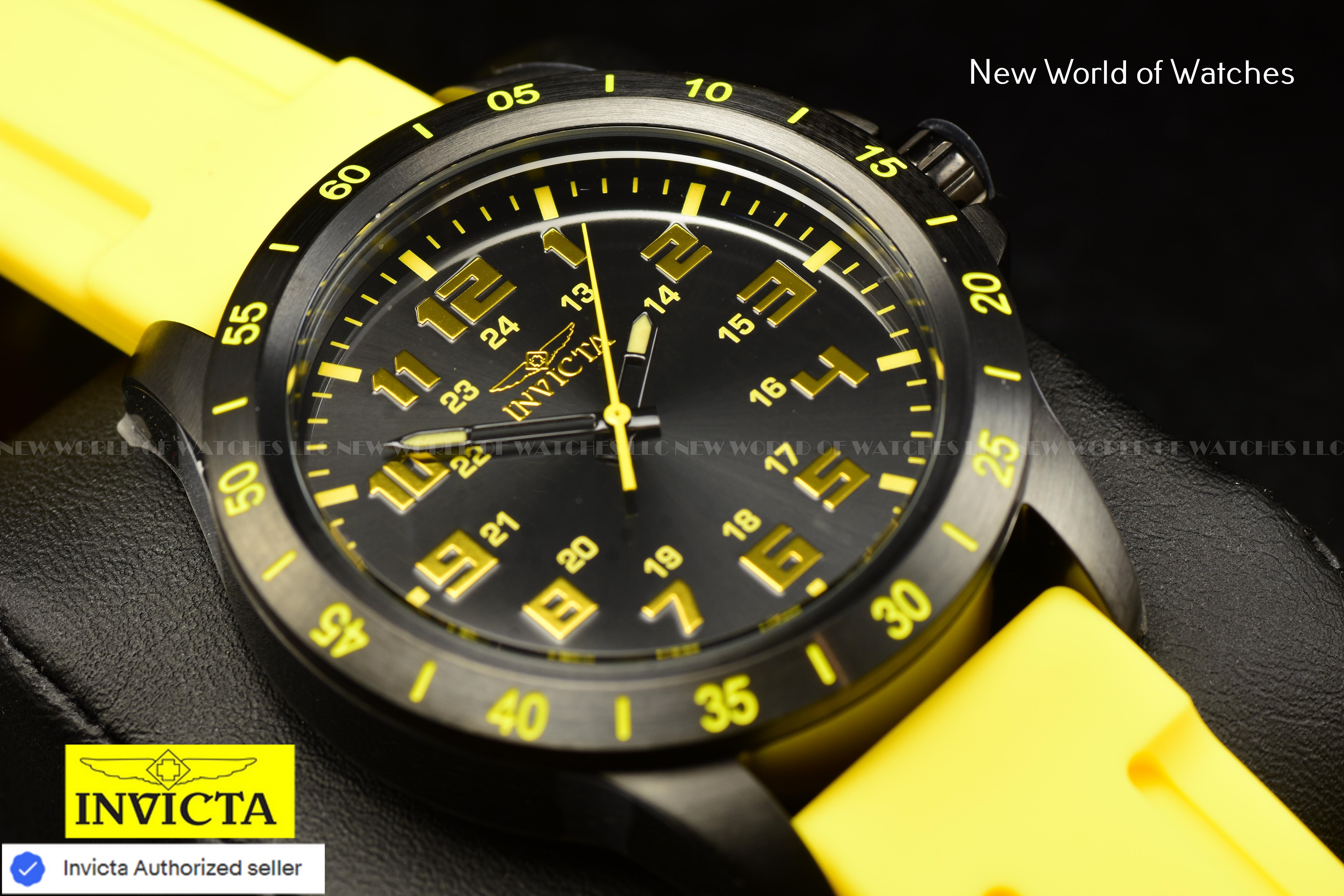 Invicta Pro Diver Men 45mm Japanese Quartz Black Dial Yellow Silicone Band Watch