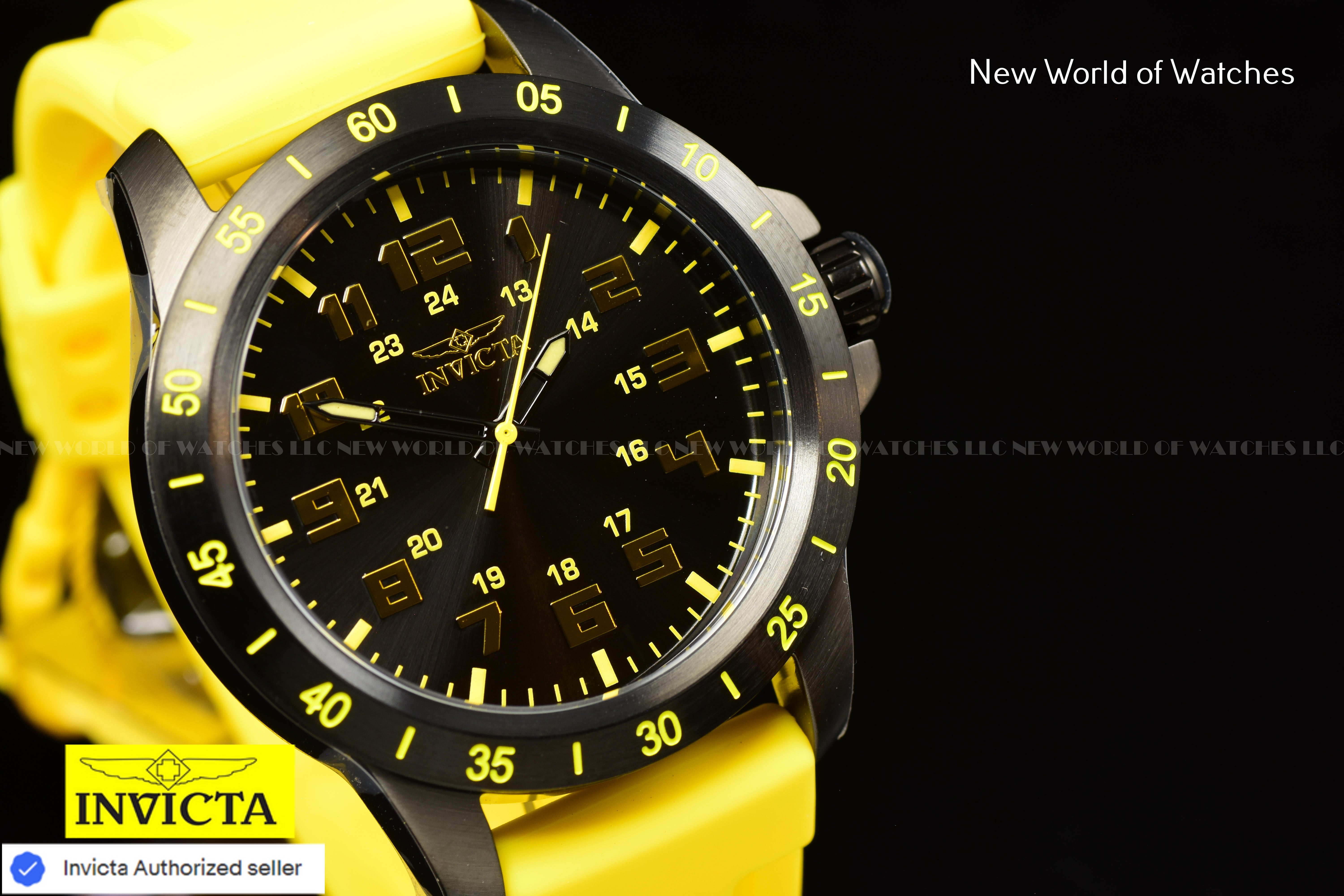 Invicta Pro Diver Men 45mm Japanese Quartz Black Dial Yellow Silicone Band Watch