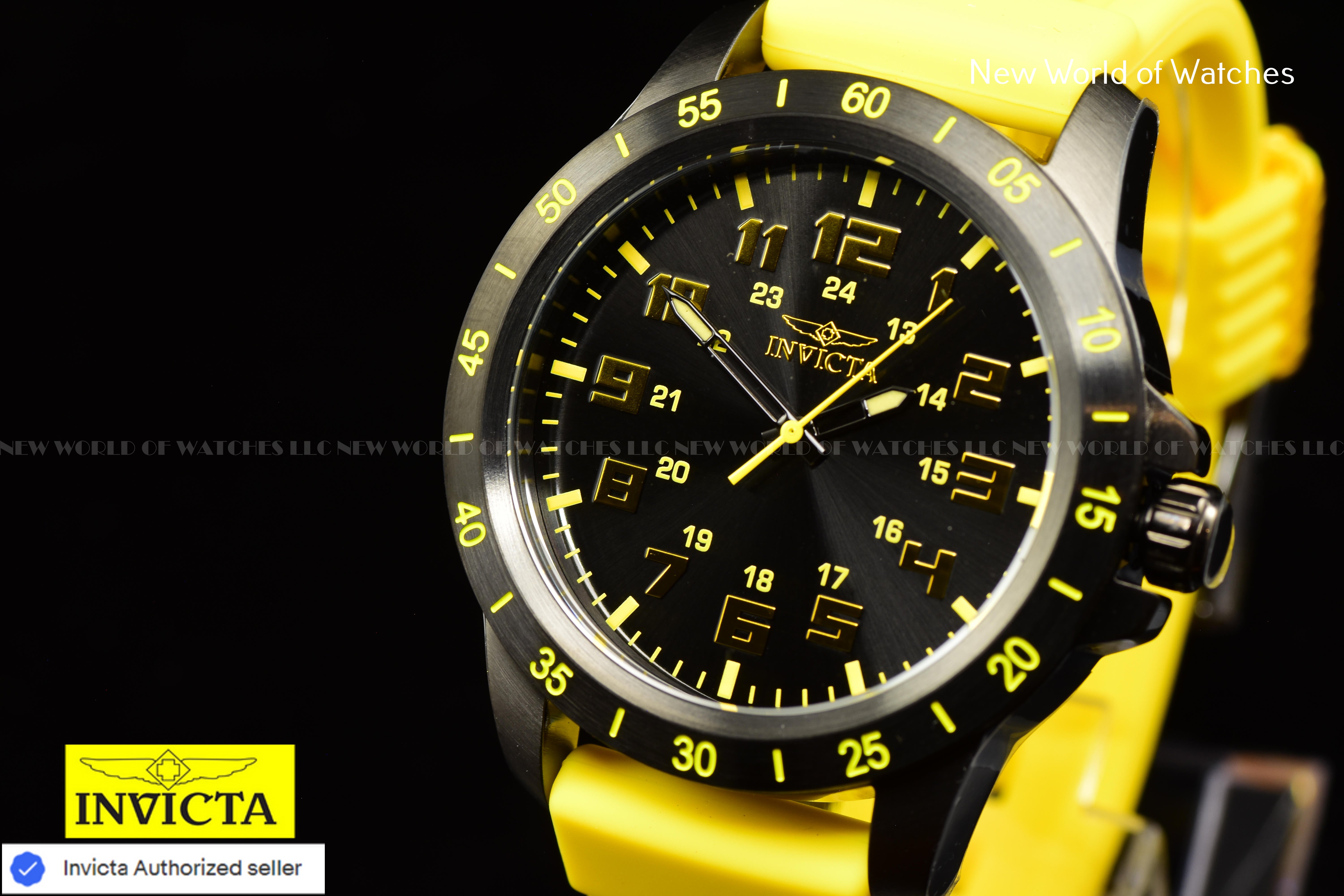 Invicta Pro Diver Men 45mm Japanese Quartz Black Dial Yellow Silicone Band Watch