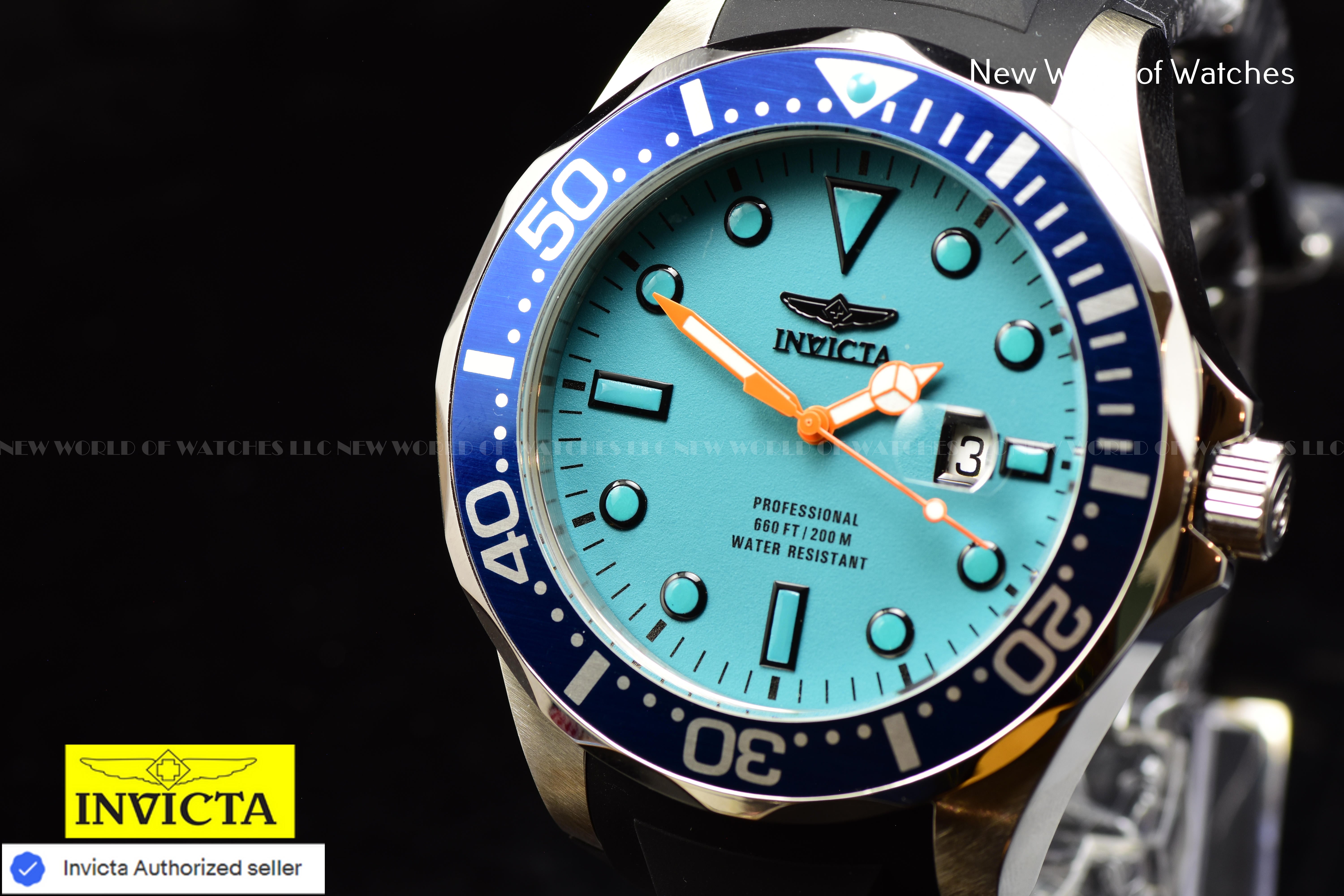 Invicta Men's Pro Diver 60mm Turquoise Luminous Dial Quartz Silicone Band Watch