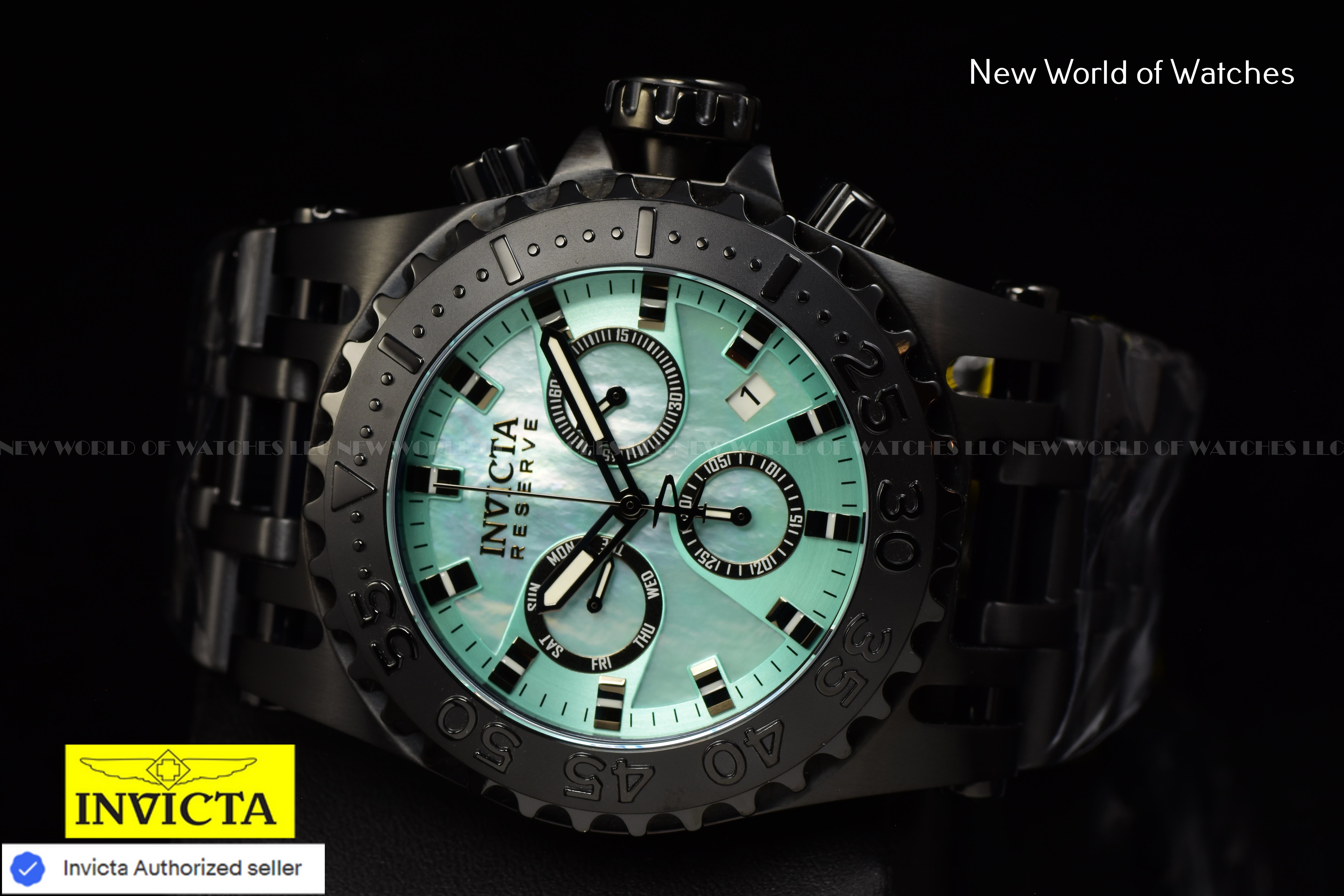 Invicta Men's Reserve Chronograph 50m Turquoise MOP Dial Black Swiss Ronda Watch