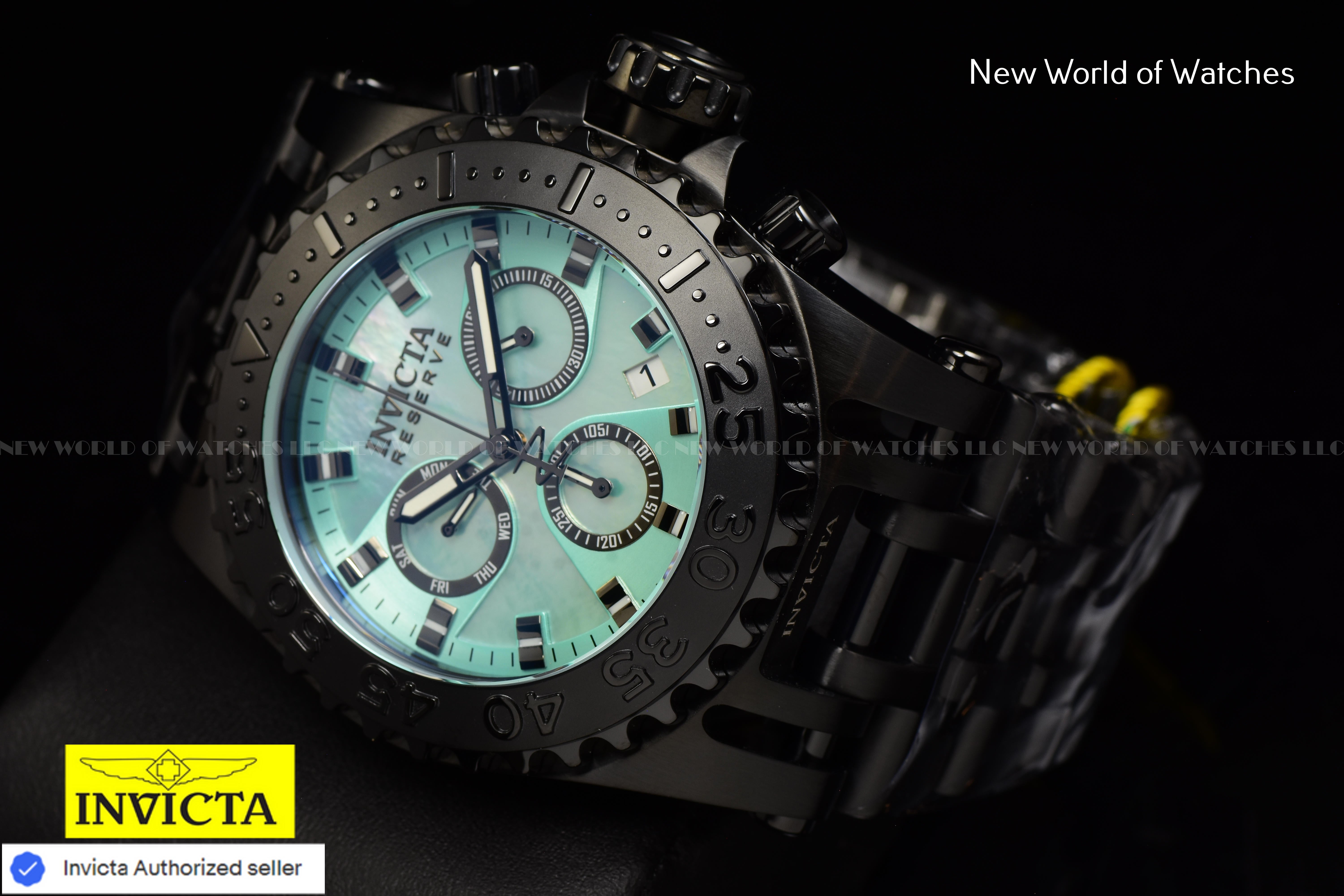 Invicta Men's Reserve Chronograph 50m Turquoise MOP Dial Black Swiss Ronda Watch