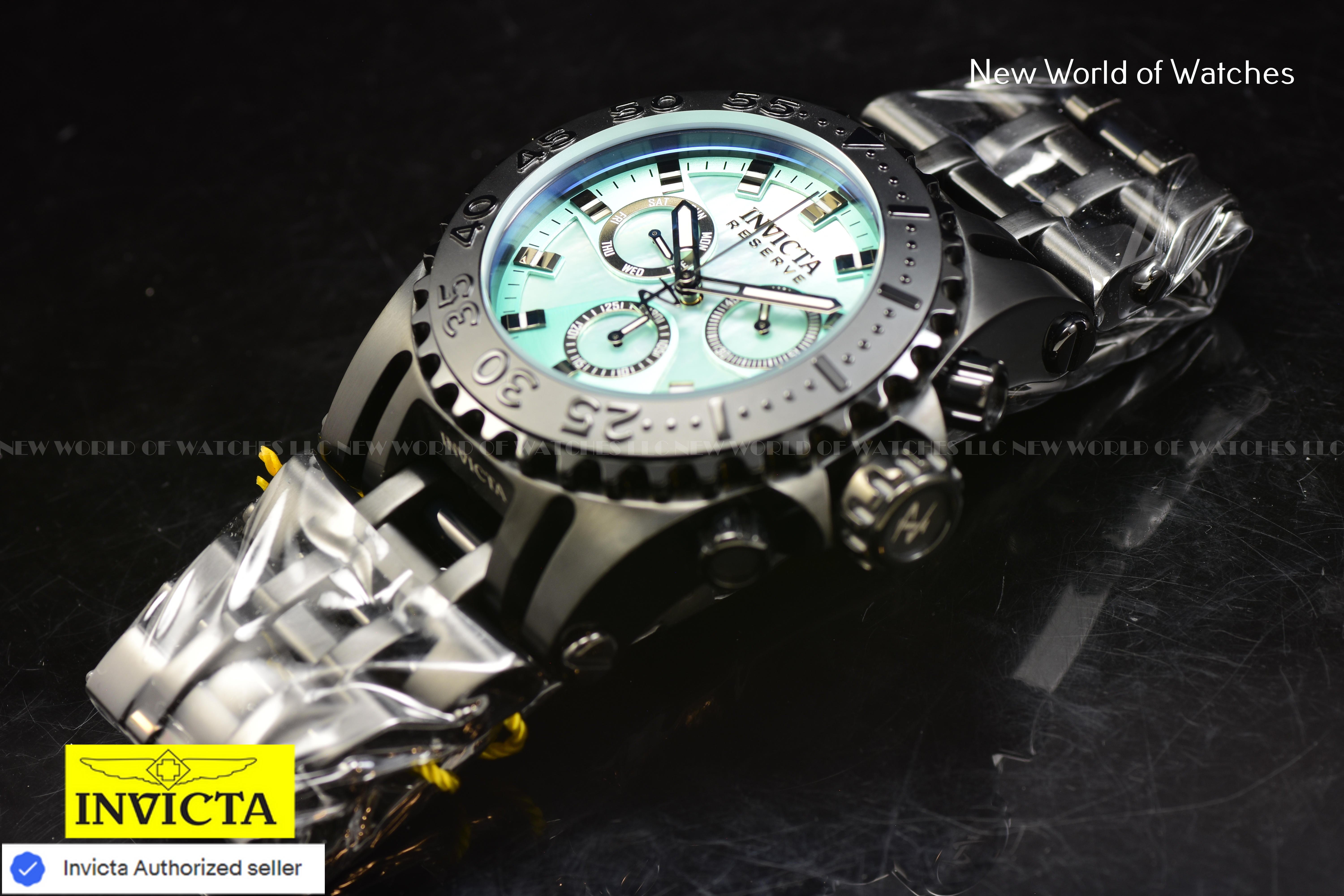 Invicta Men's Reserve Chronograph 50m Turquoise MOP Dial Black Swiss Ronda Watch