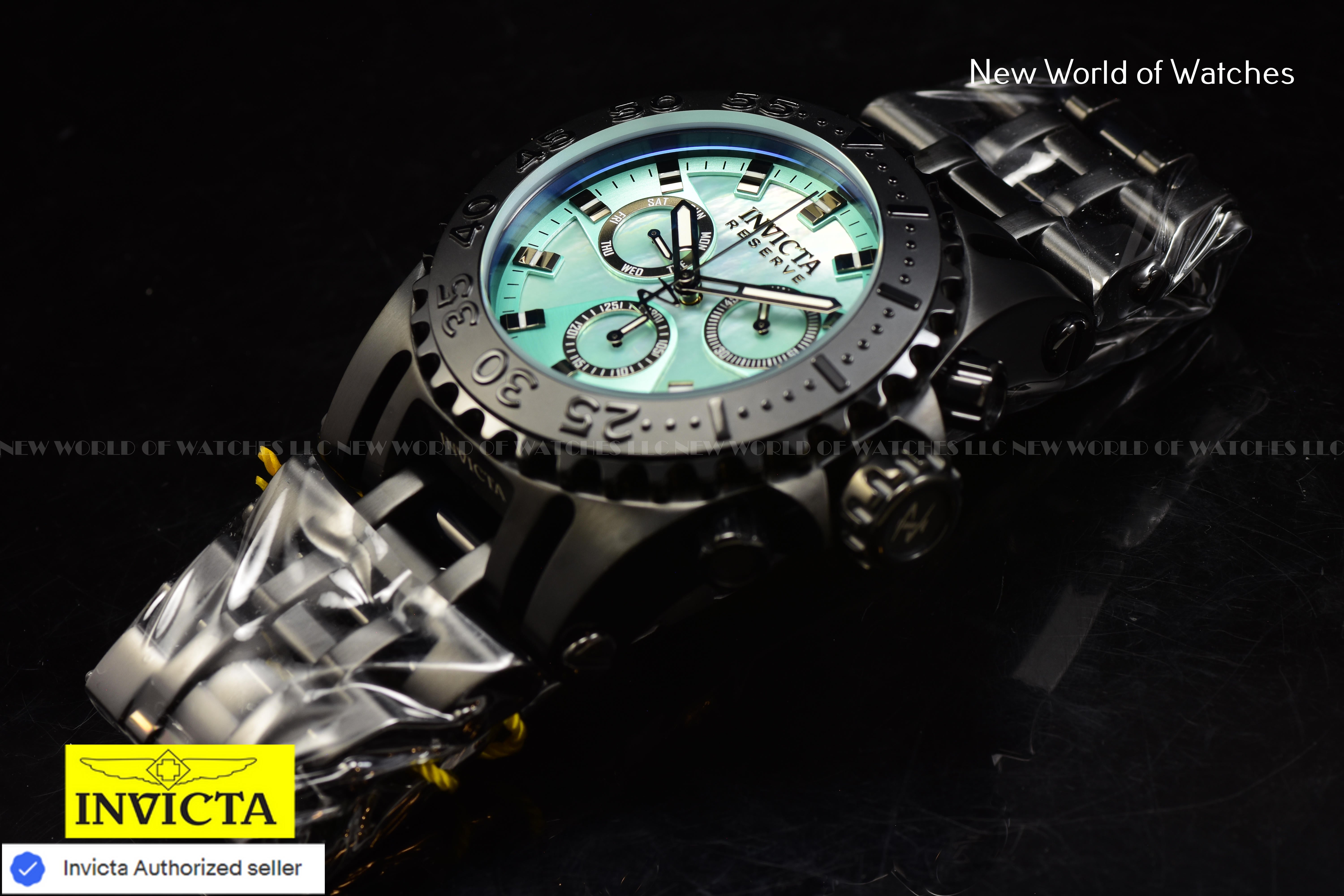 Invicta Men's Reserve Chronograph 50m Turquoise MOP Dial Black Swiss Ronda Watch