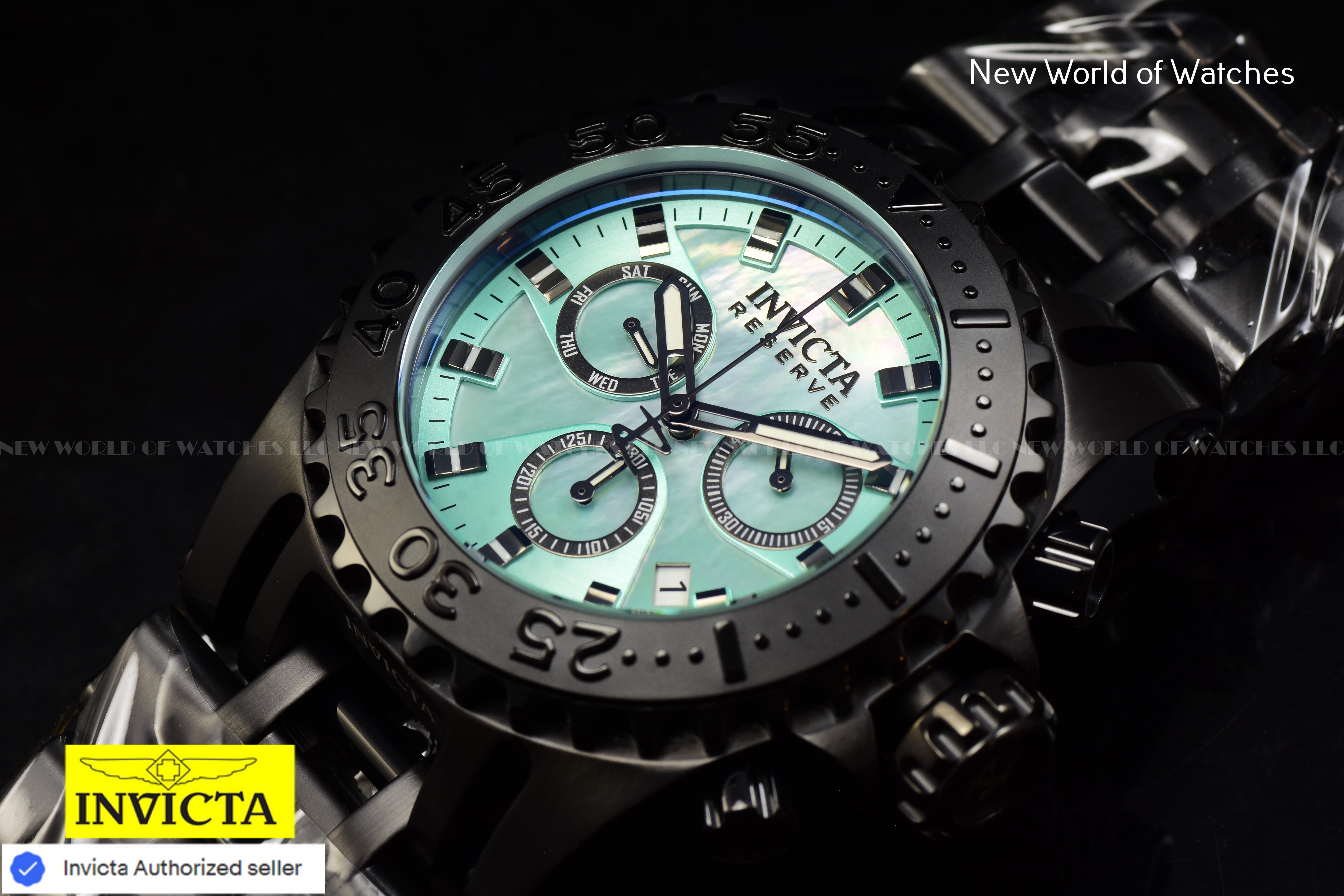 Invicta Men's Reserve Chronograph 50m Turquoise MOP Dial Black Swiss Ronda Watch