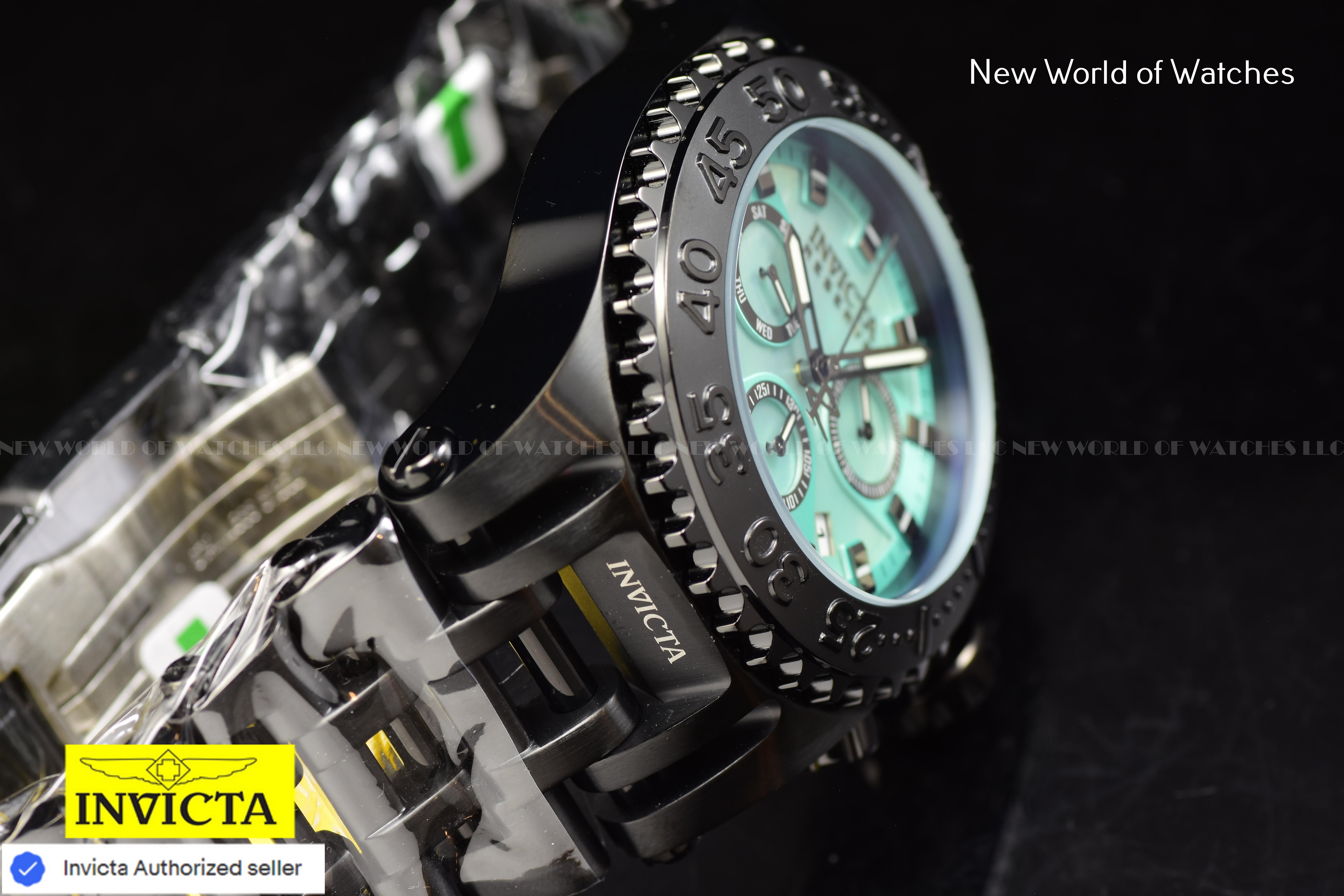 Invicta Men's Reserve Chronograph 50m Turquoise MOP Dial Black Swiss Ronda Watch