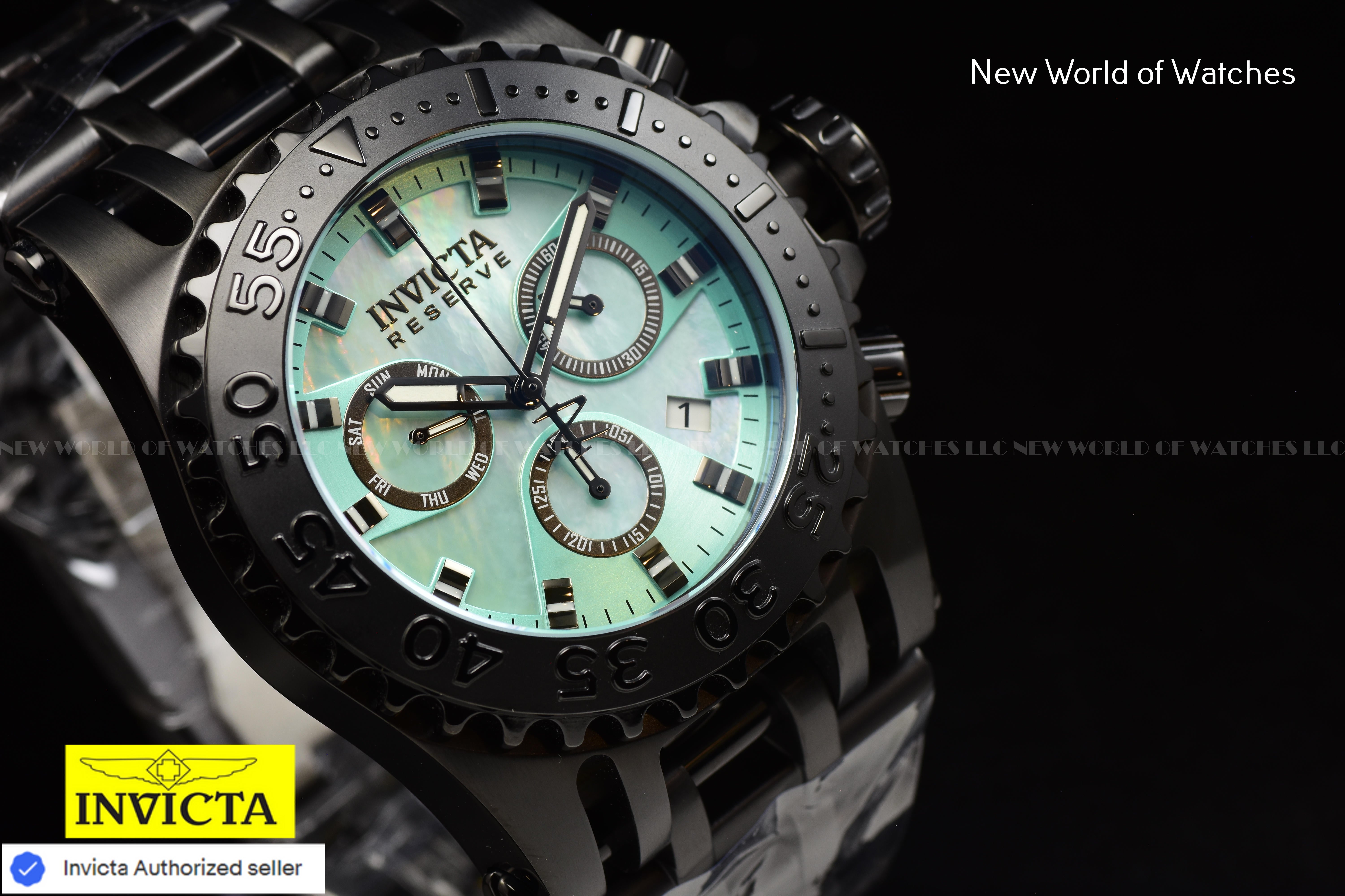 Invicta Men's Reserve Chronograph 50m Turquoise MOP Dial Black Swiss Ronda Watch