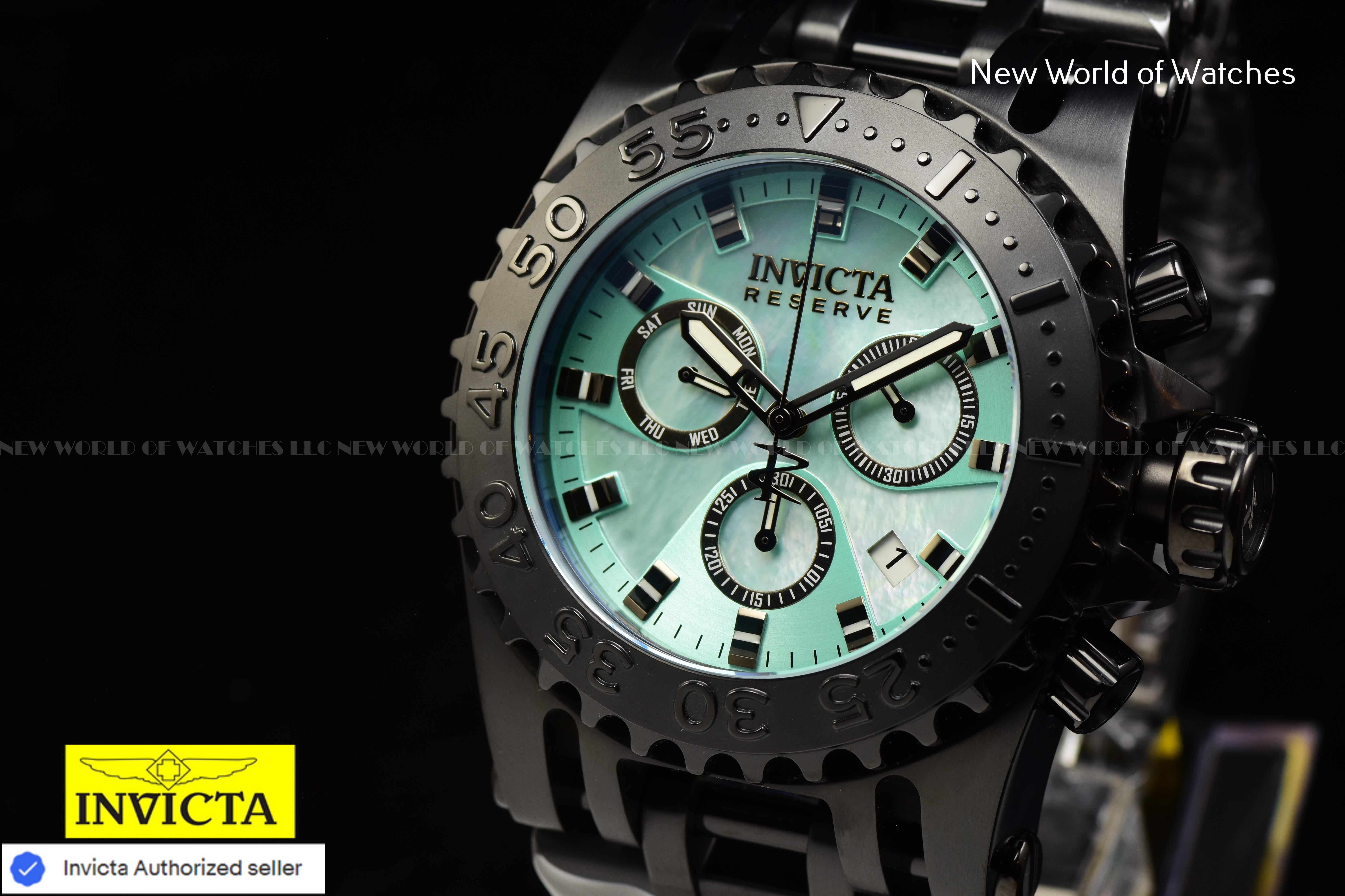 Invicta Men's Reserve Chronograph 50m Turquoise MOP Dial Black Swiss Ronda Watch