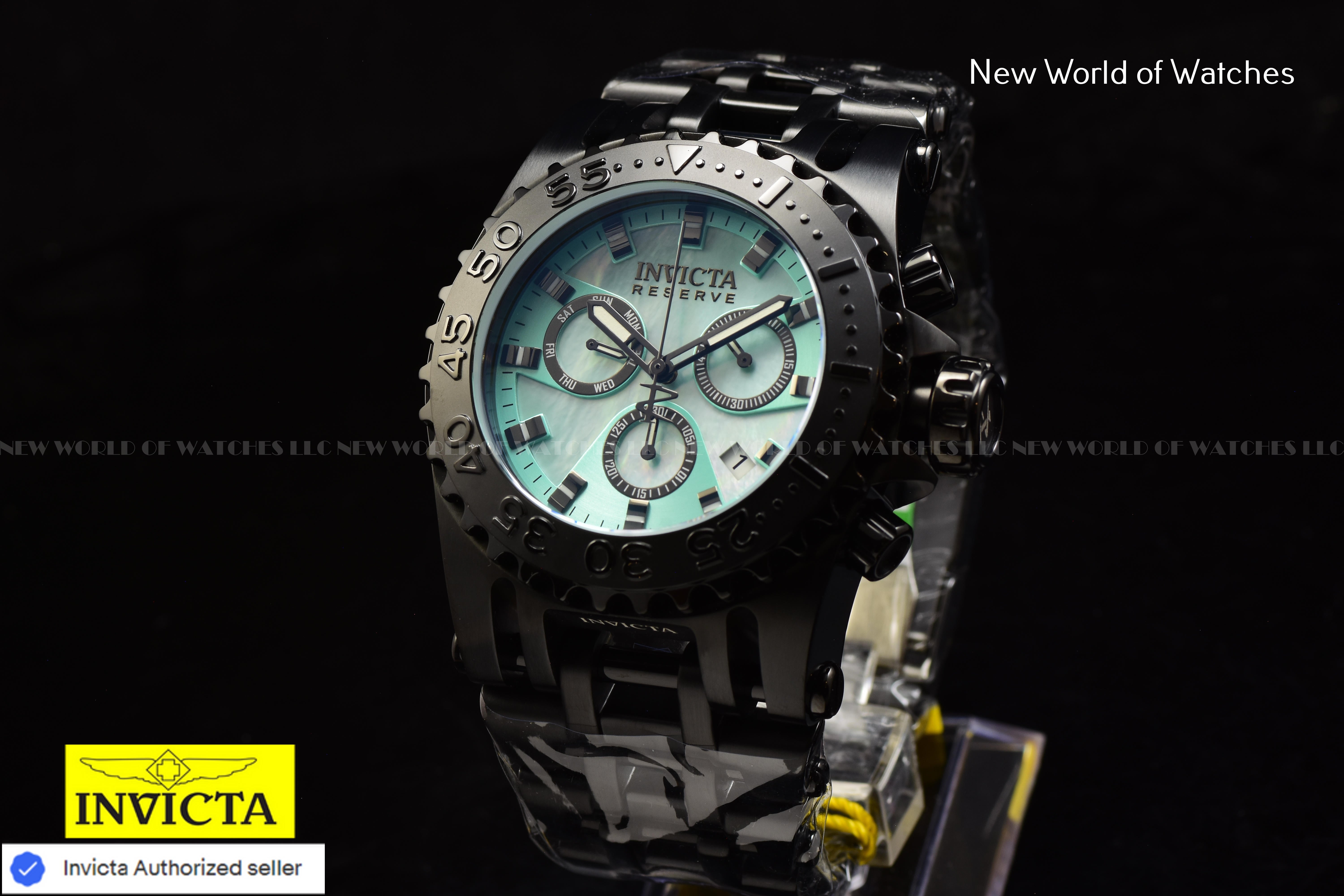 Invicta Men's Reserve Chronograph 50m Turquoise MOP Dial Black Swiss Ronda Watch