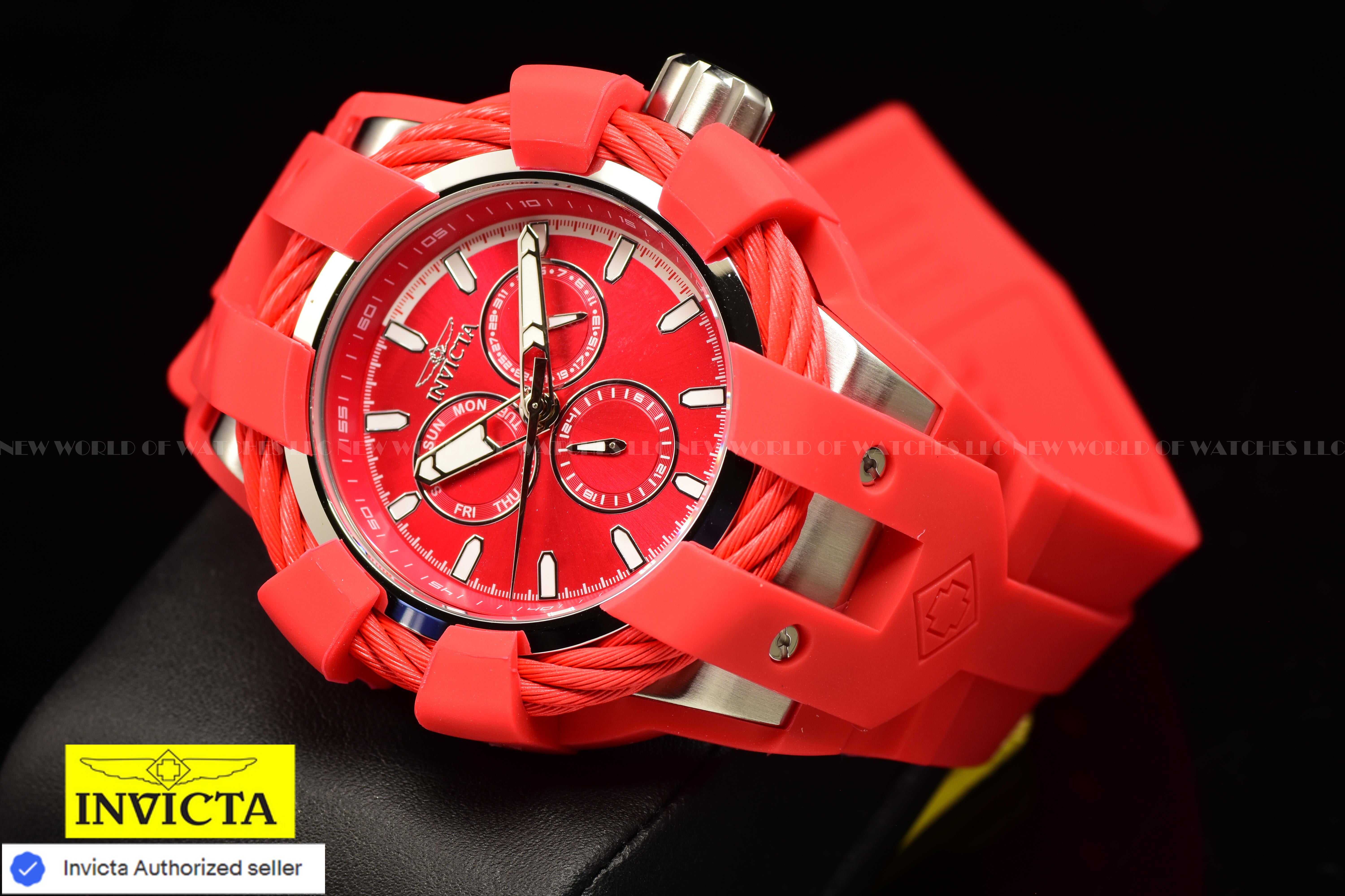 NEW Invicta Men's BOLT 50mm Chronograph Quartz BRIGHT RED Silicone Band Watch