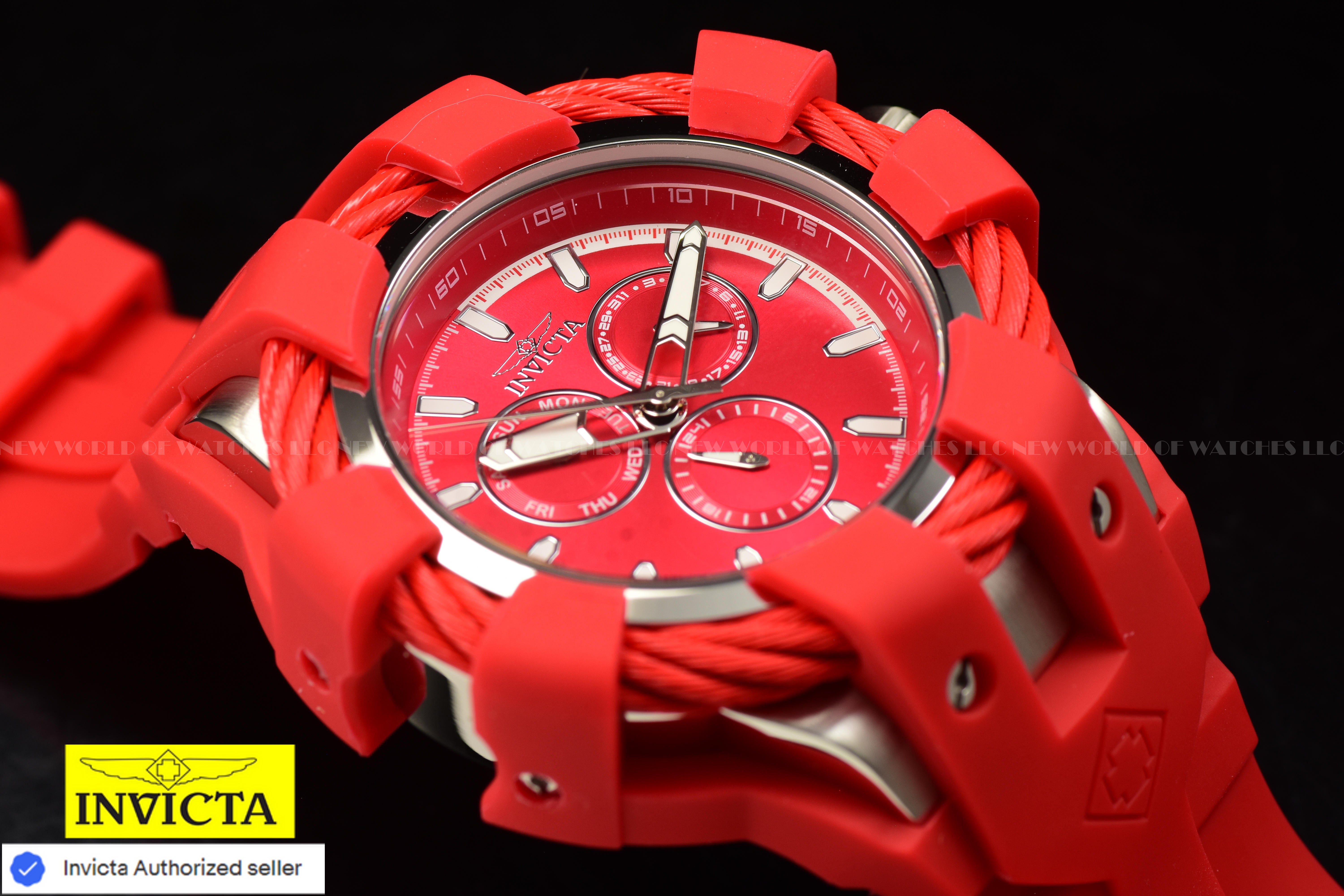 NEW Invicta Men's BOLT 50mm Chronograph Quartz BRIGHT RED Silicone Band Watch