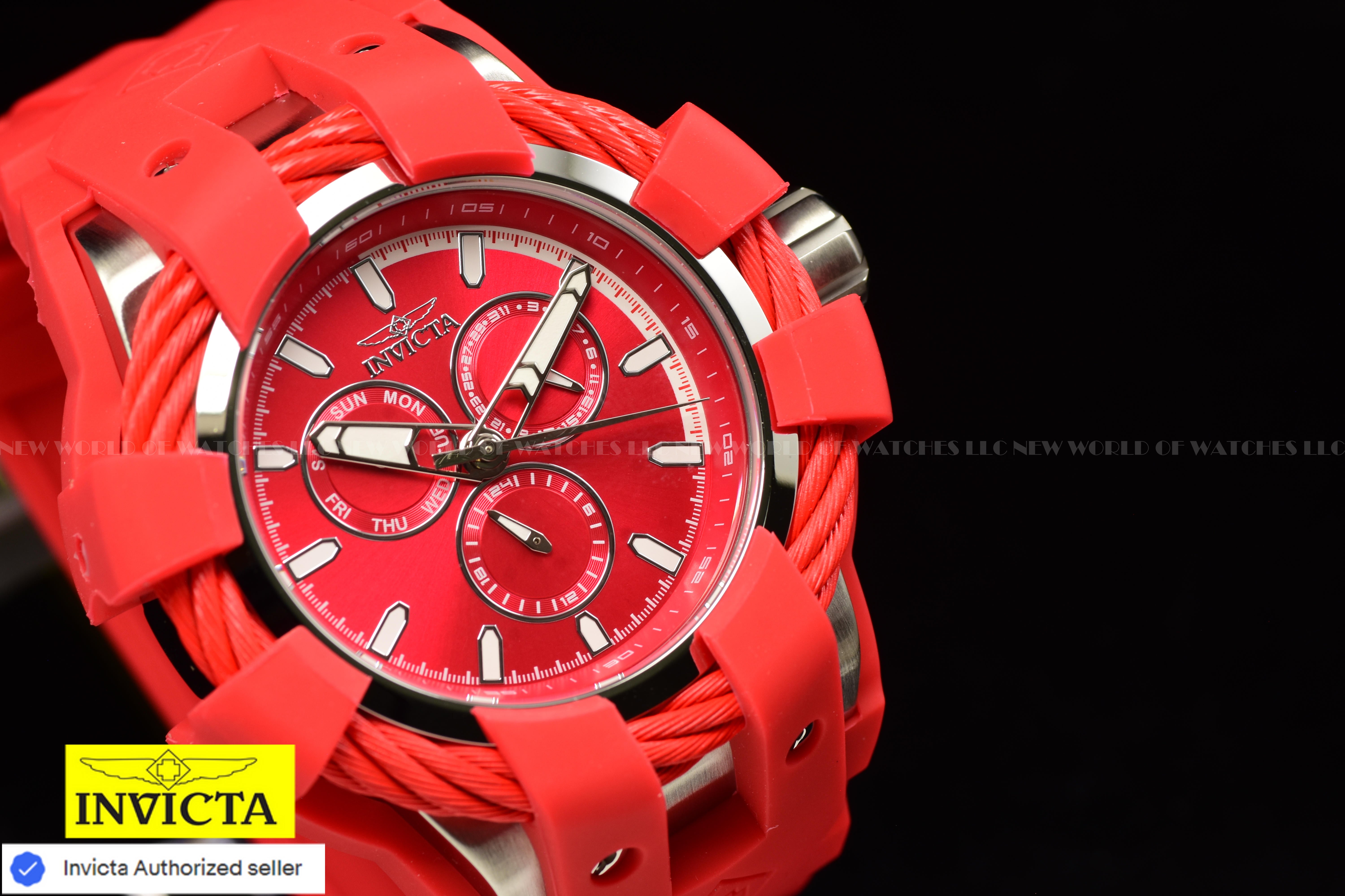 NEW Invicta Men's BOLT 50mm Chronograph Quartz BRIGHT RED Silicone Band Watch