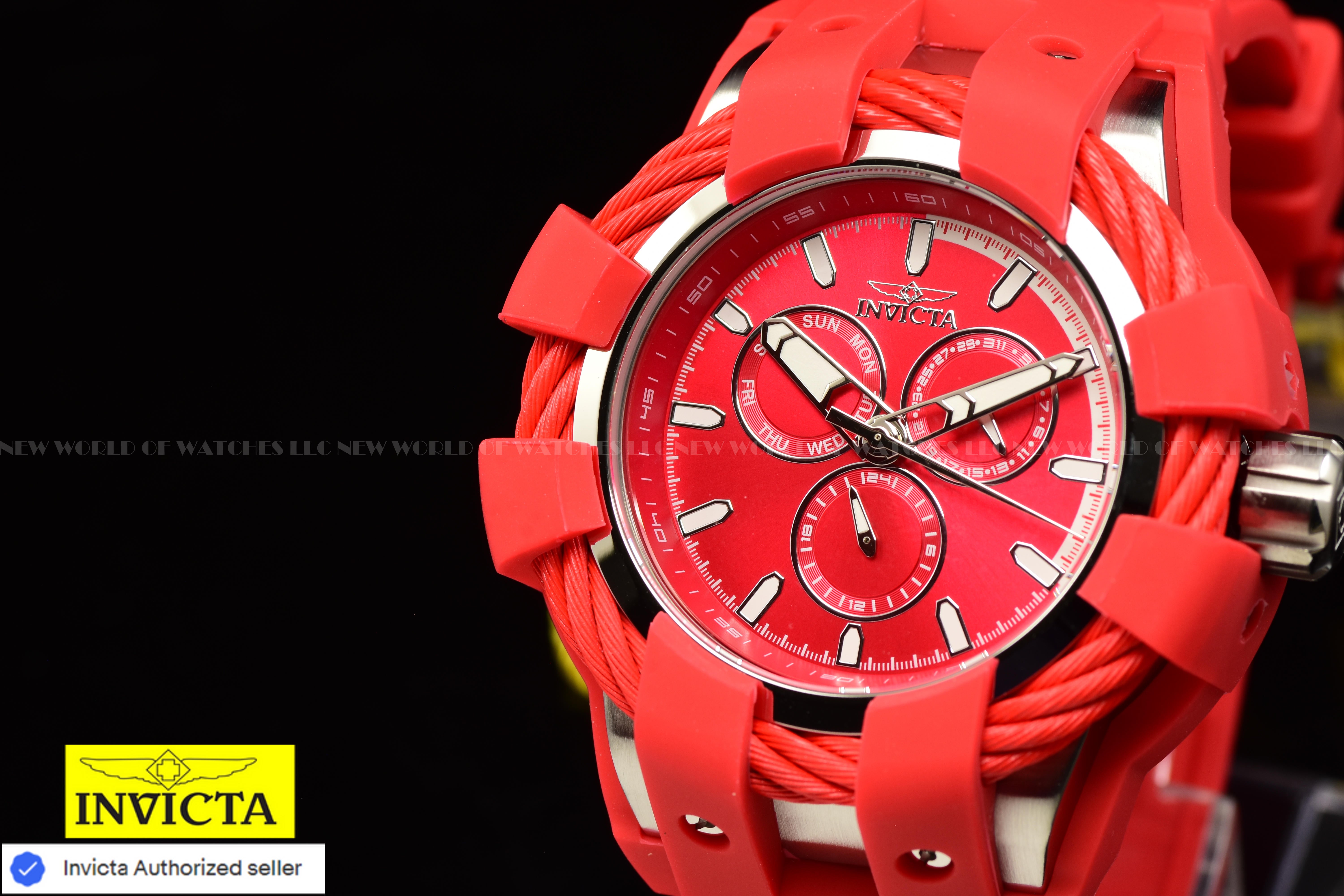 NEW Invicta Men's BOLT 50mm Chronograph Quartz BRIGHT RED Silicone Band Watch