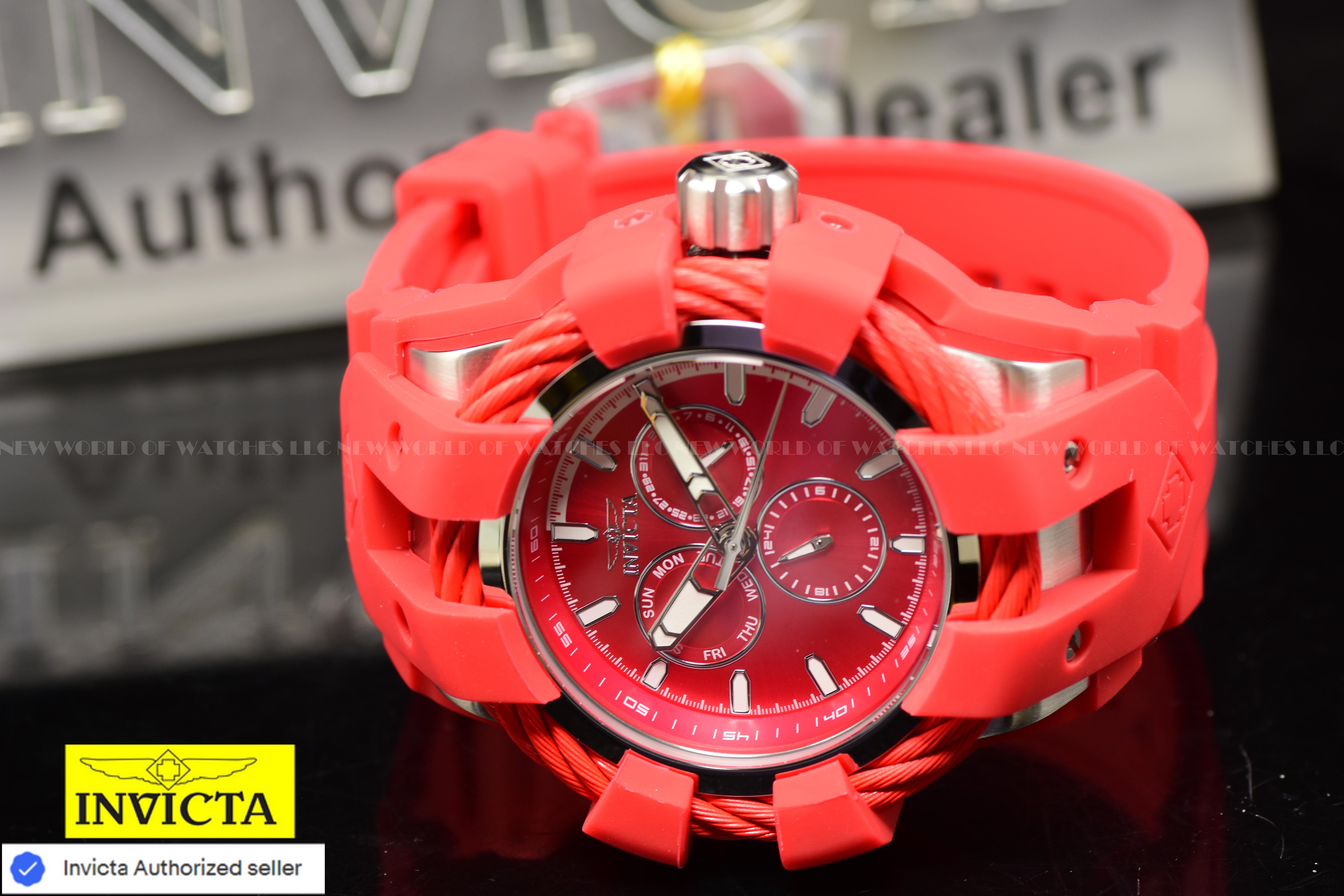 NEW Invicta Men's BOLT 50mm Chronograph Quartz BRIGHT RED Silicone Band Watch