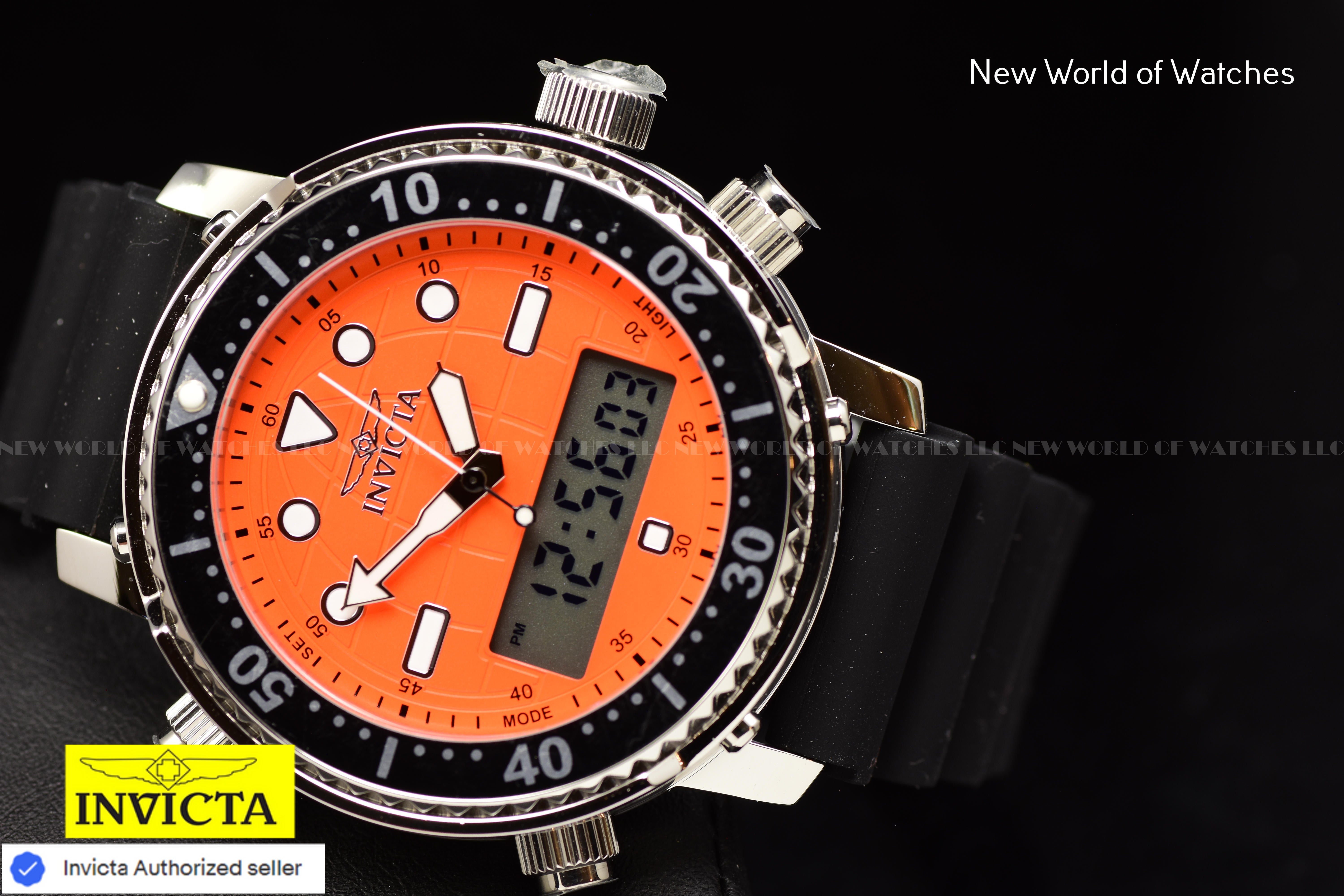 NEW Invicta Men's Pro Diver 47mm LUMINOUS BEZEL Digi Quartz Silicone Strap Watch