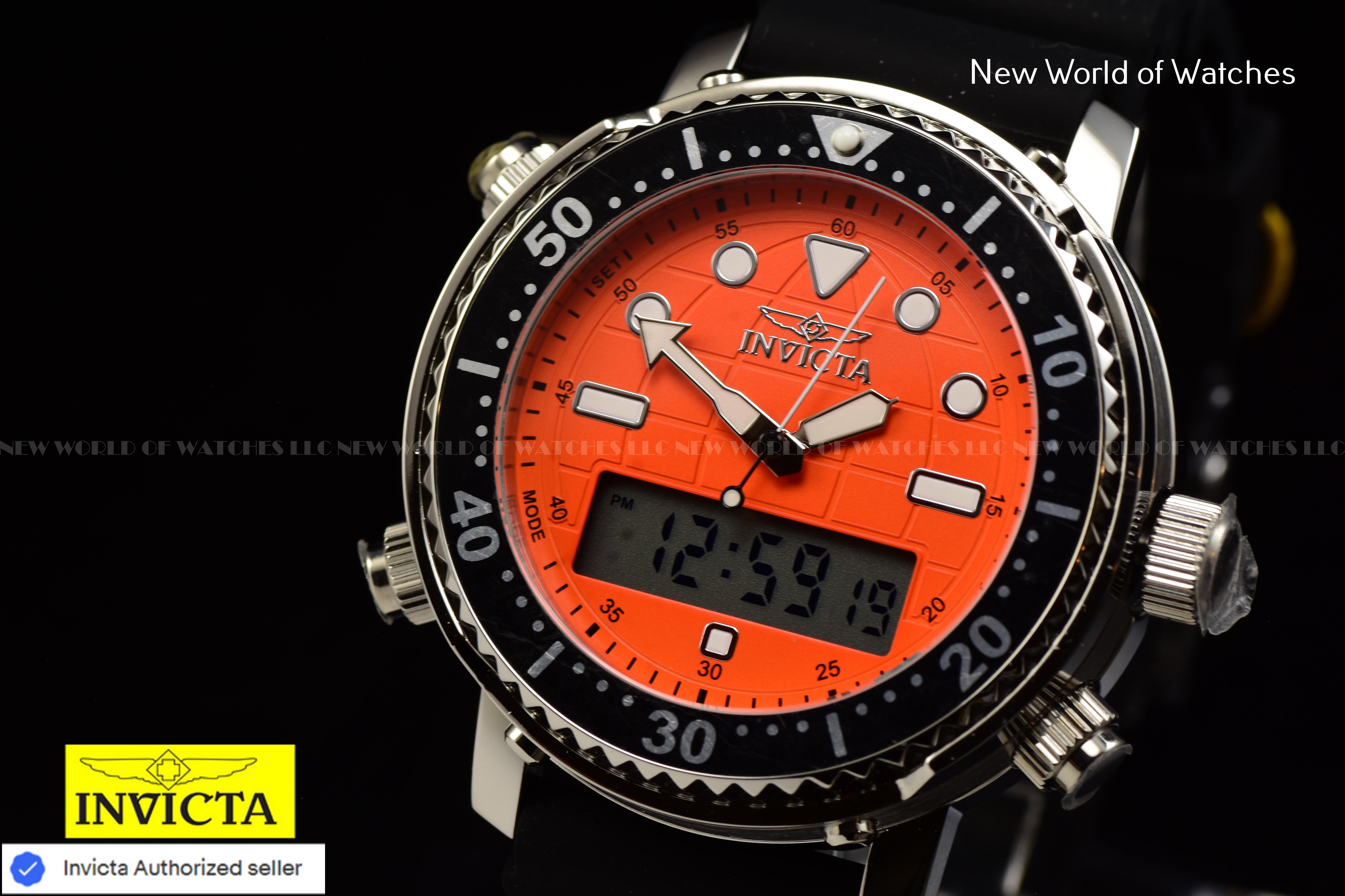 NEW Invicta Men's Pro Diver 47mm LUMINOUS BEZEL Digi Quartz Silicone Strap Watch