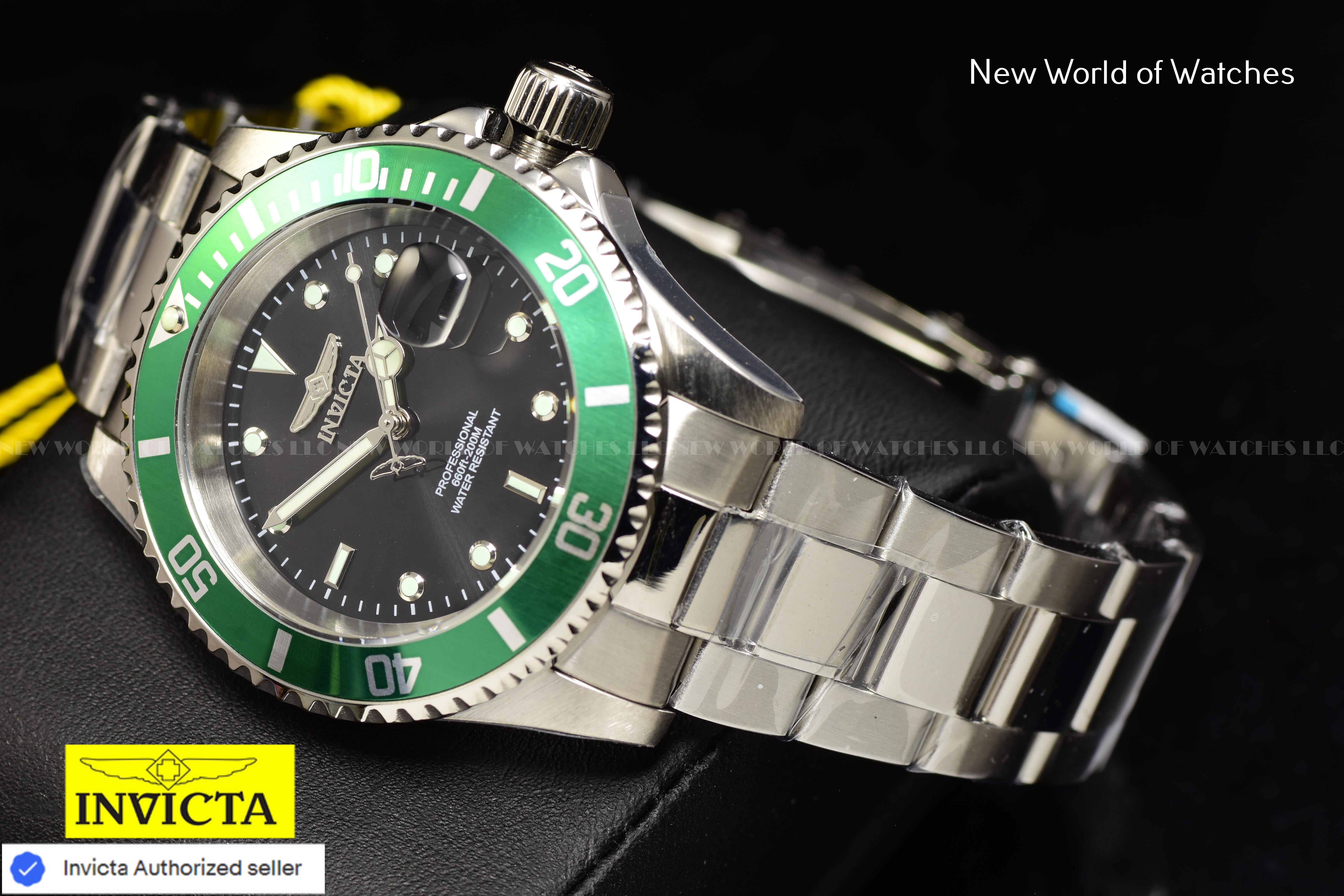Invicta Pro Diver 40mm Date Quartz Black Dial Green Bezel Men's Watch 47353