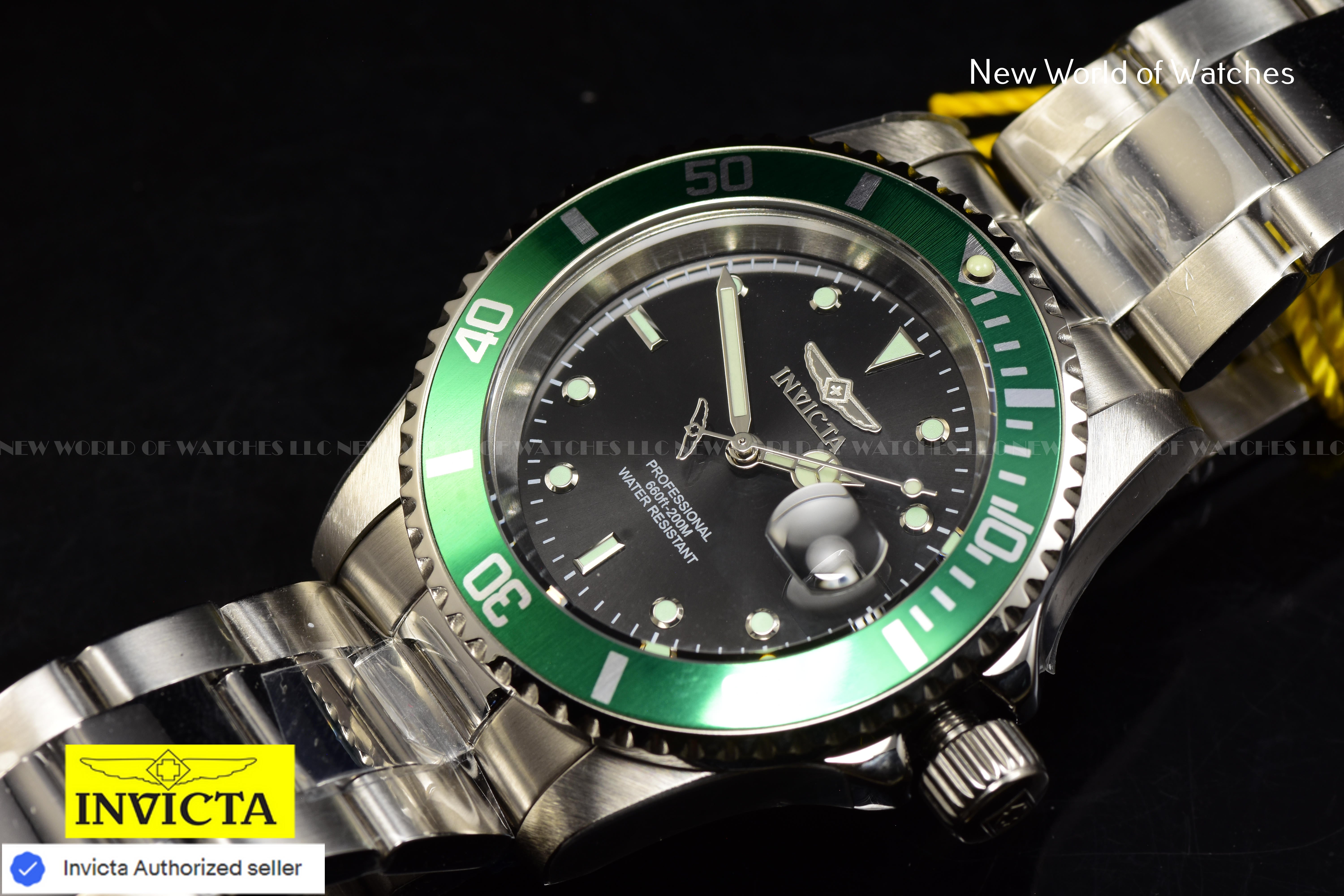 Invicta Pro Diver 40mm Date Quartz Black Dial Green Bezel Men's Watch 47353