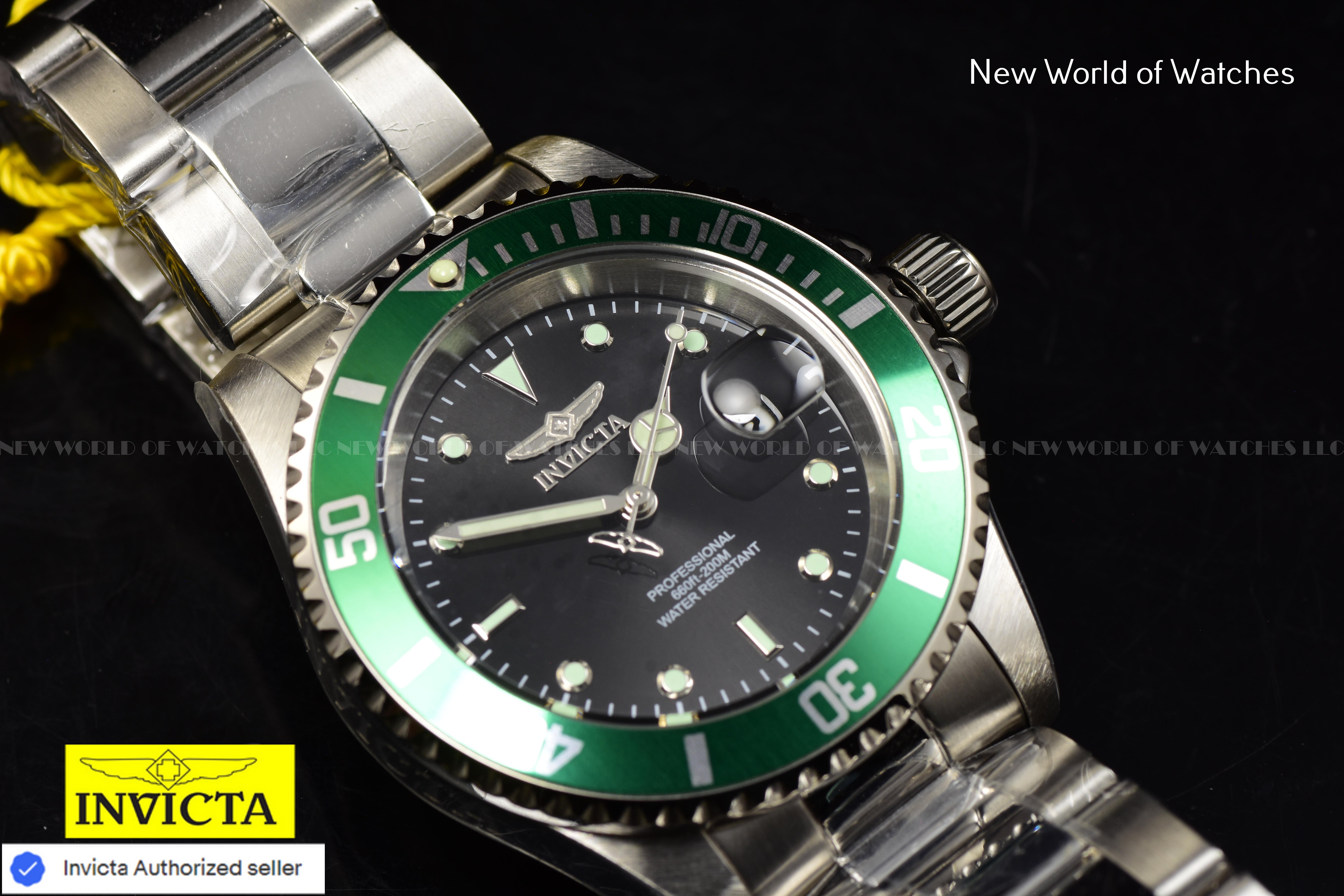 Invicta Pro Diver 40mm Date Quartz Black Dial Green Bezel Men's Watch 47353