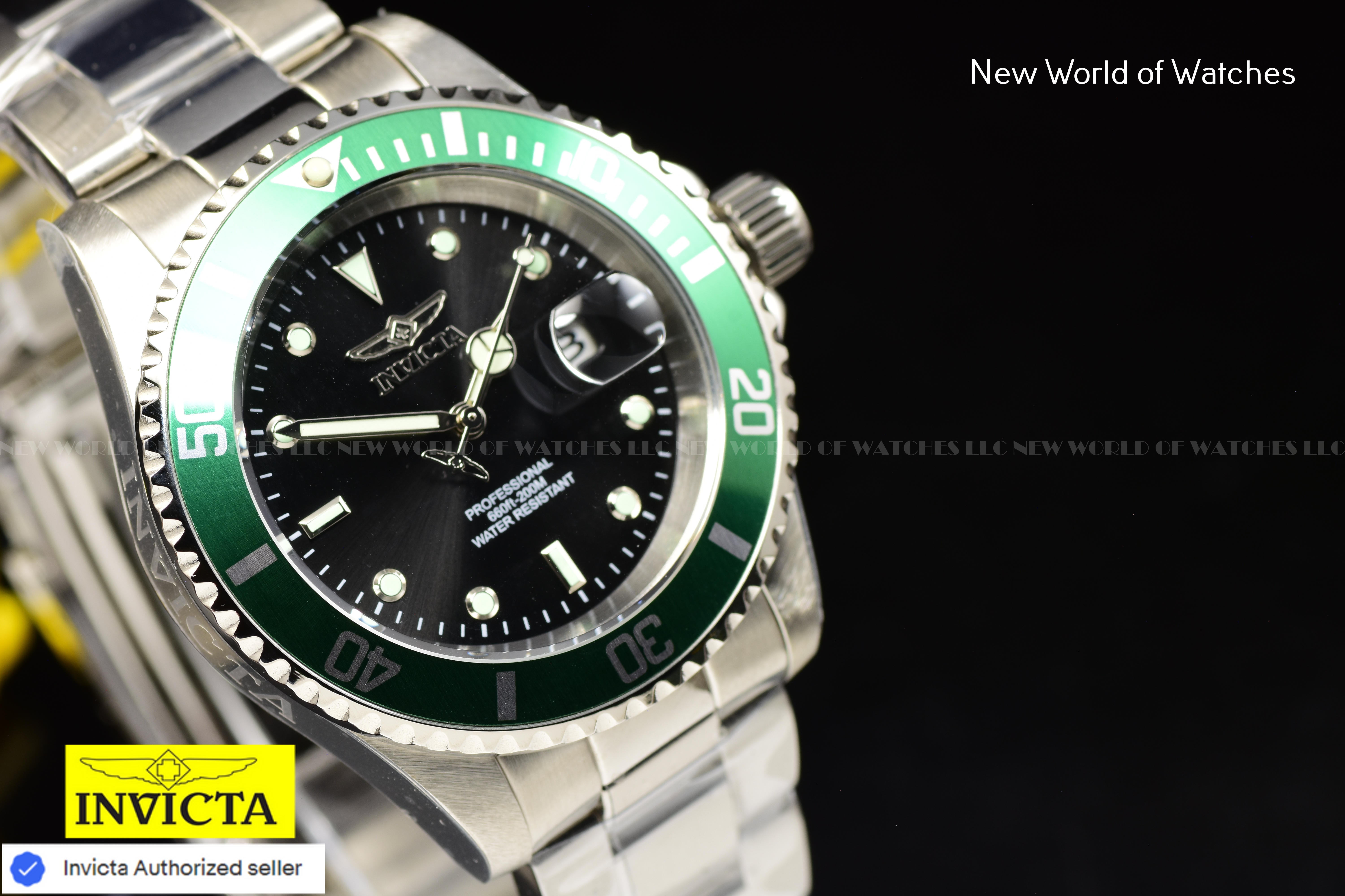 Invicta Pro Diver 40mm Date Quartz Black Dial Green Bezel Men's Watch 47353