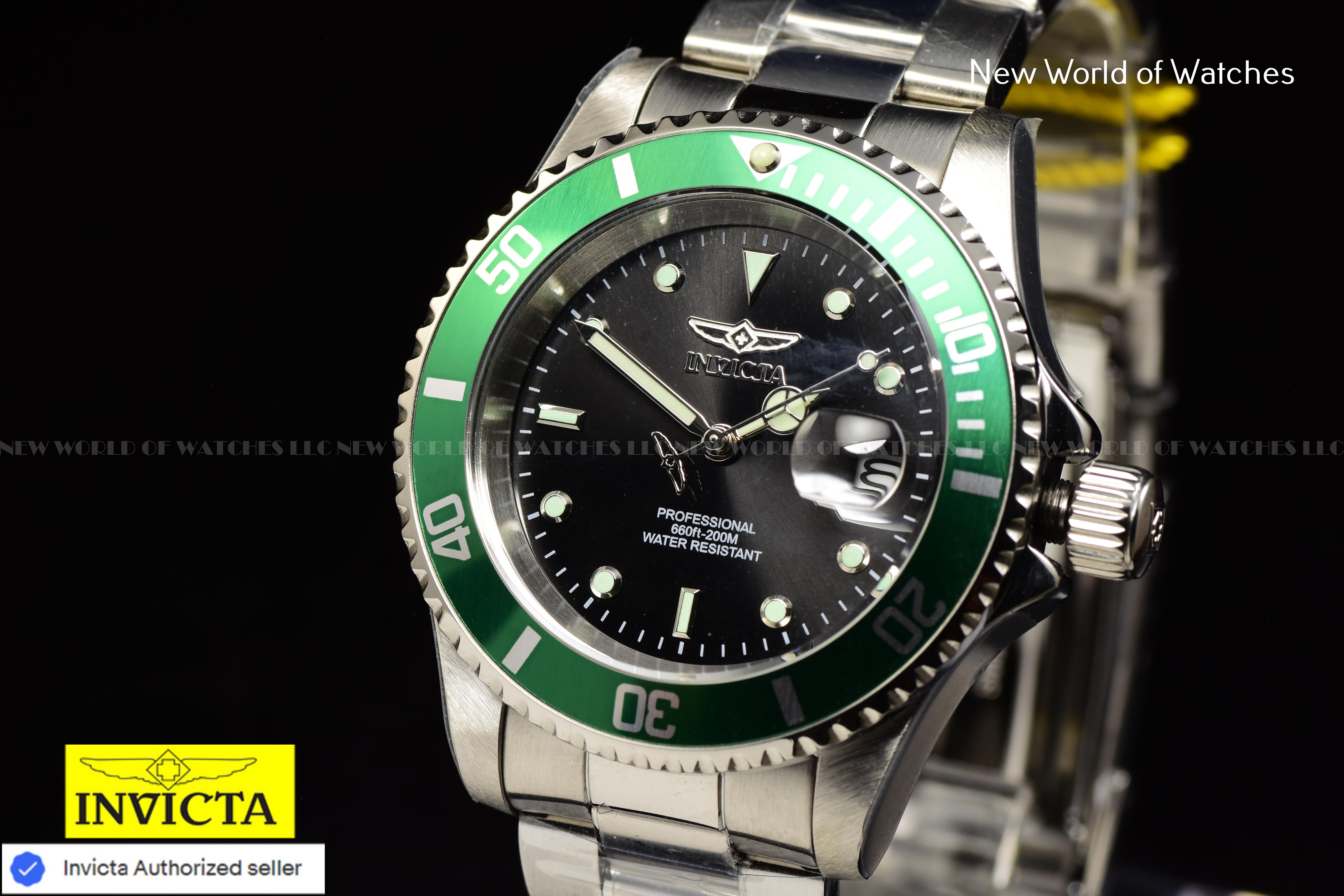 Invicta Pro Diver 40mm Date Quartz Black Dial Green Bezel Men's Watch 47353