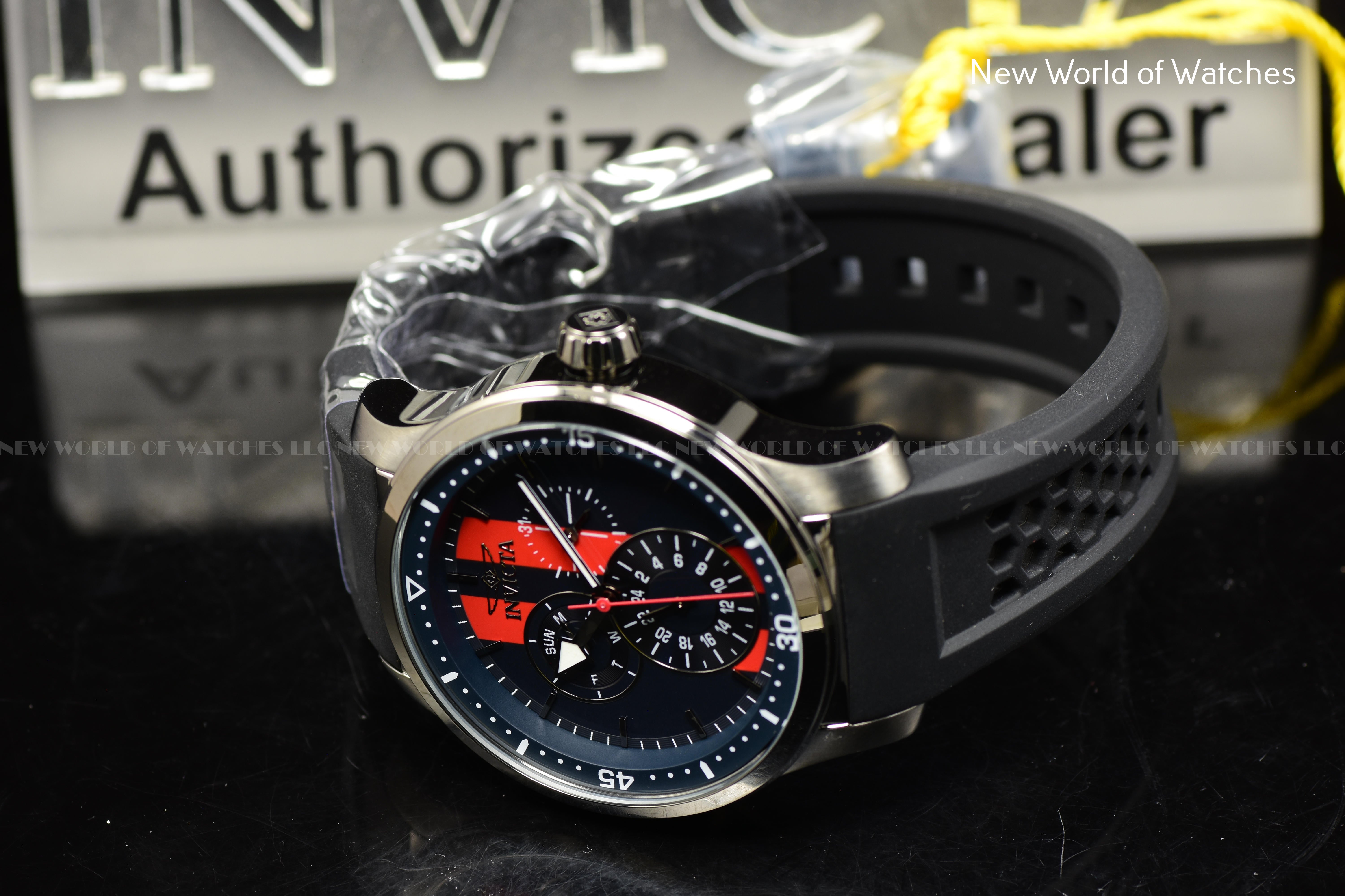 Invicta Men's S1 RALLY 45mm NAVY BLUE/RED Dial Quartz Silicone Band Watch