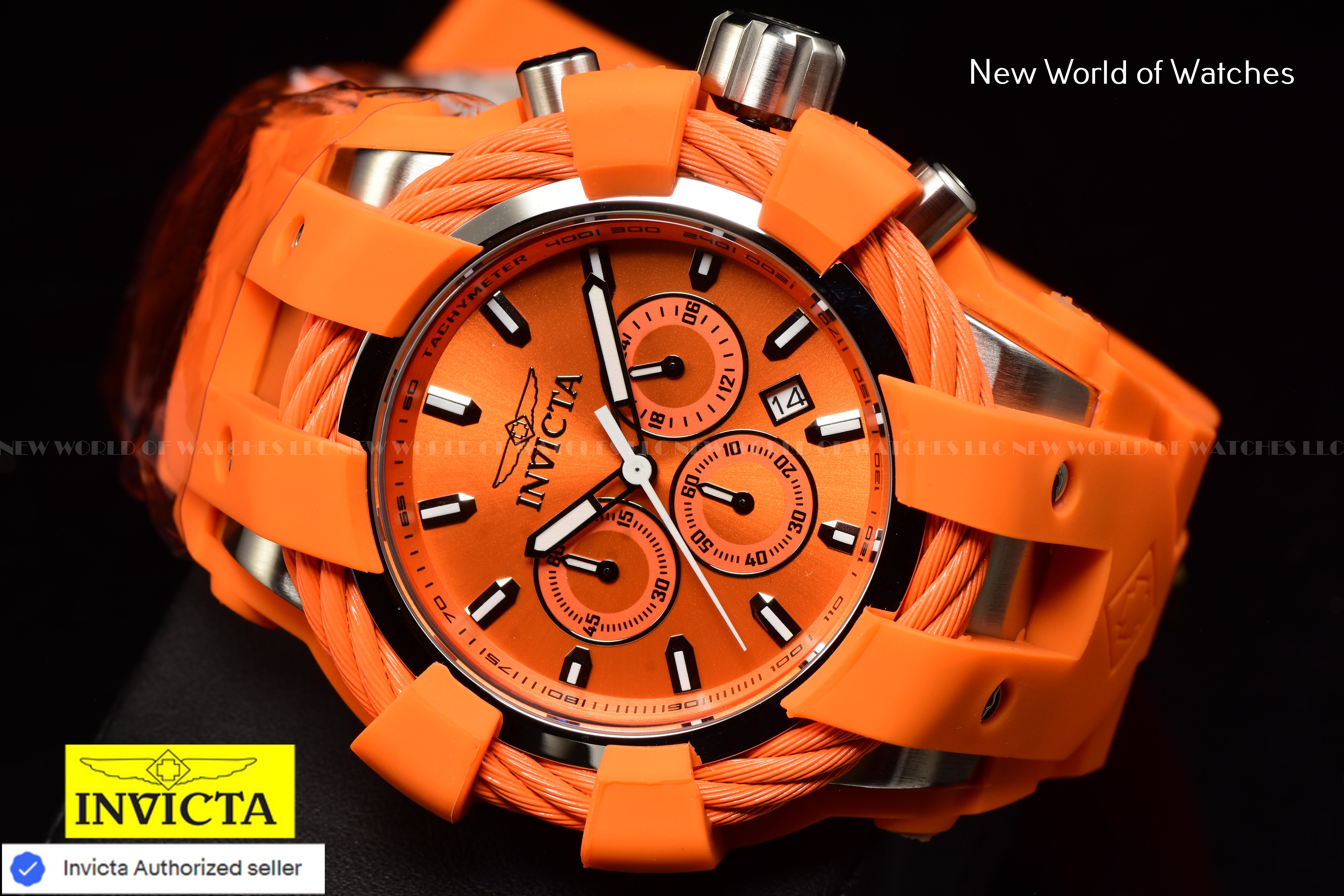Invicta Men's BOLT 50mm Chronograph Dial Quartz SIlicone Band ORANGE Watch