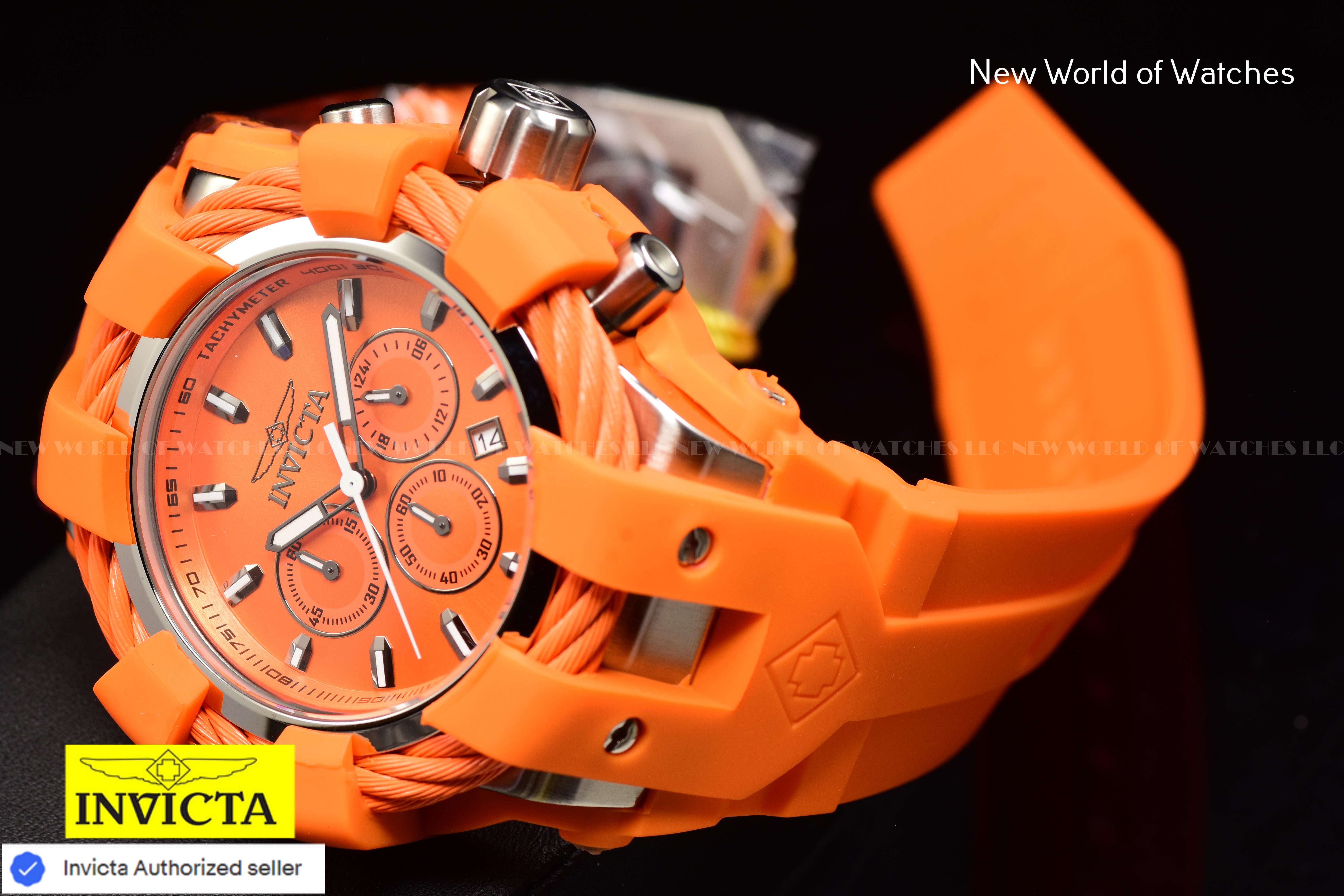 Invicta Men's BOLT 50mm Chronograph Dial Quartz SIlicone Band ORANGE Watch