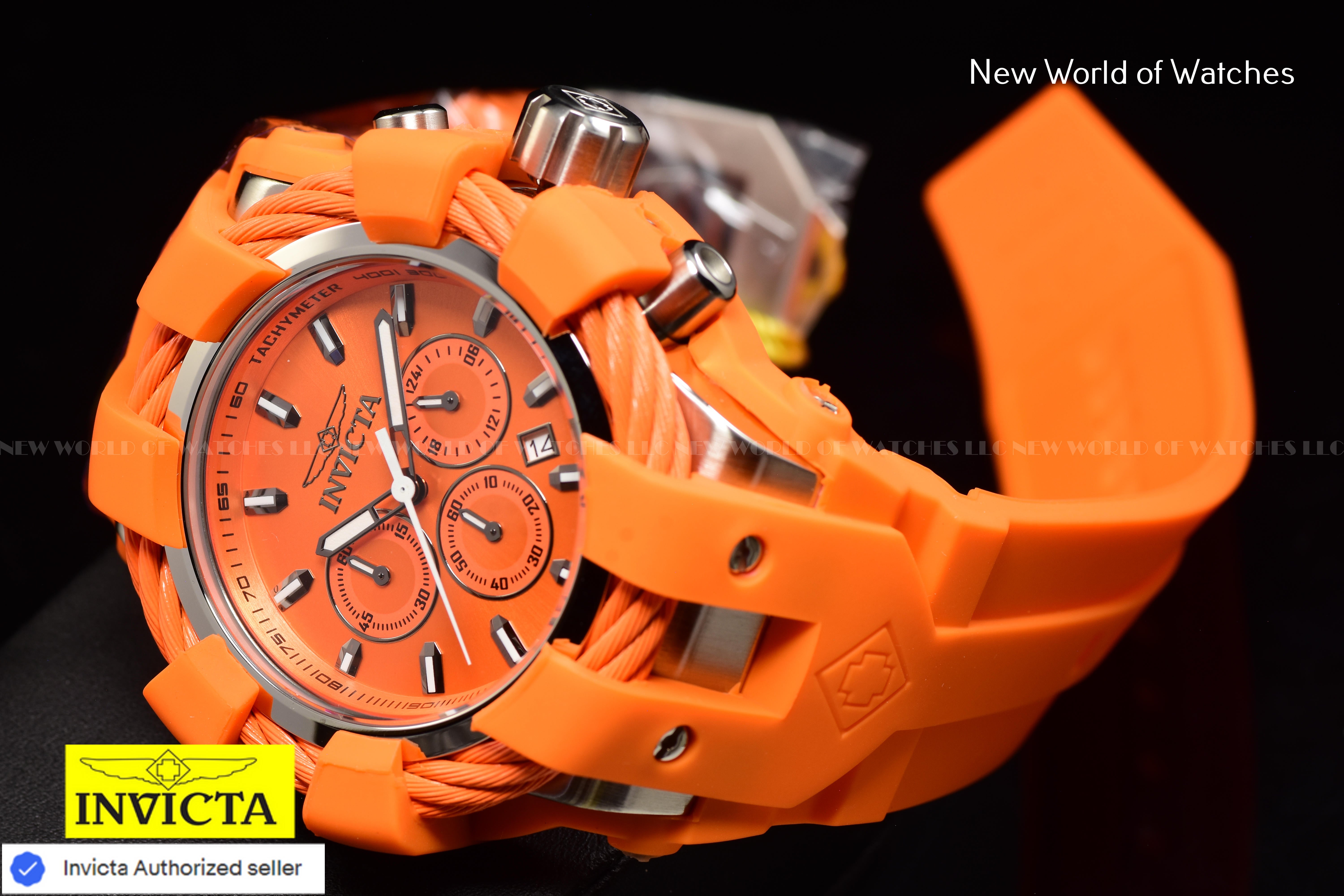 Invicta Men's BOLT 50mm Chronograph Dial Quartz SIlicone Band ORANGE Watch