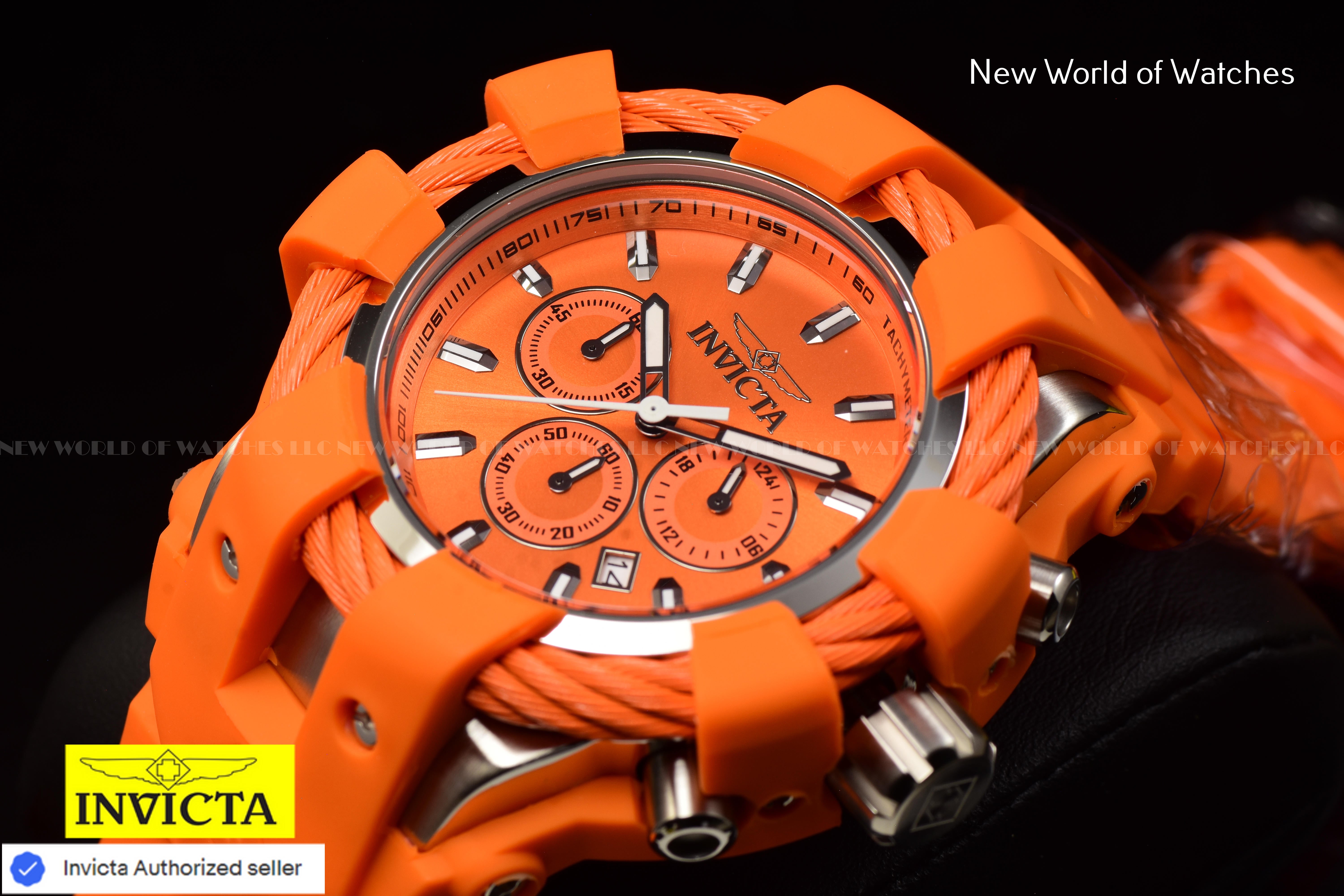 Invicta Men's BOLT 50mm Chronograph Dial Quartz SIlicone Band ORANGE Watch