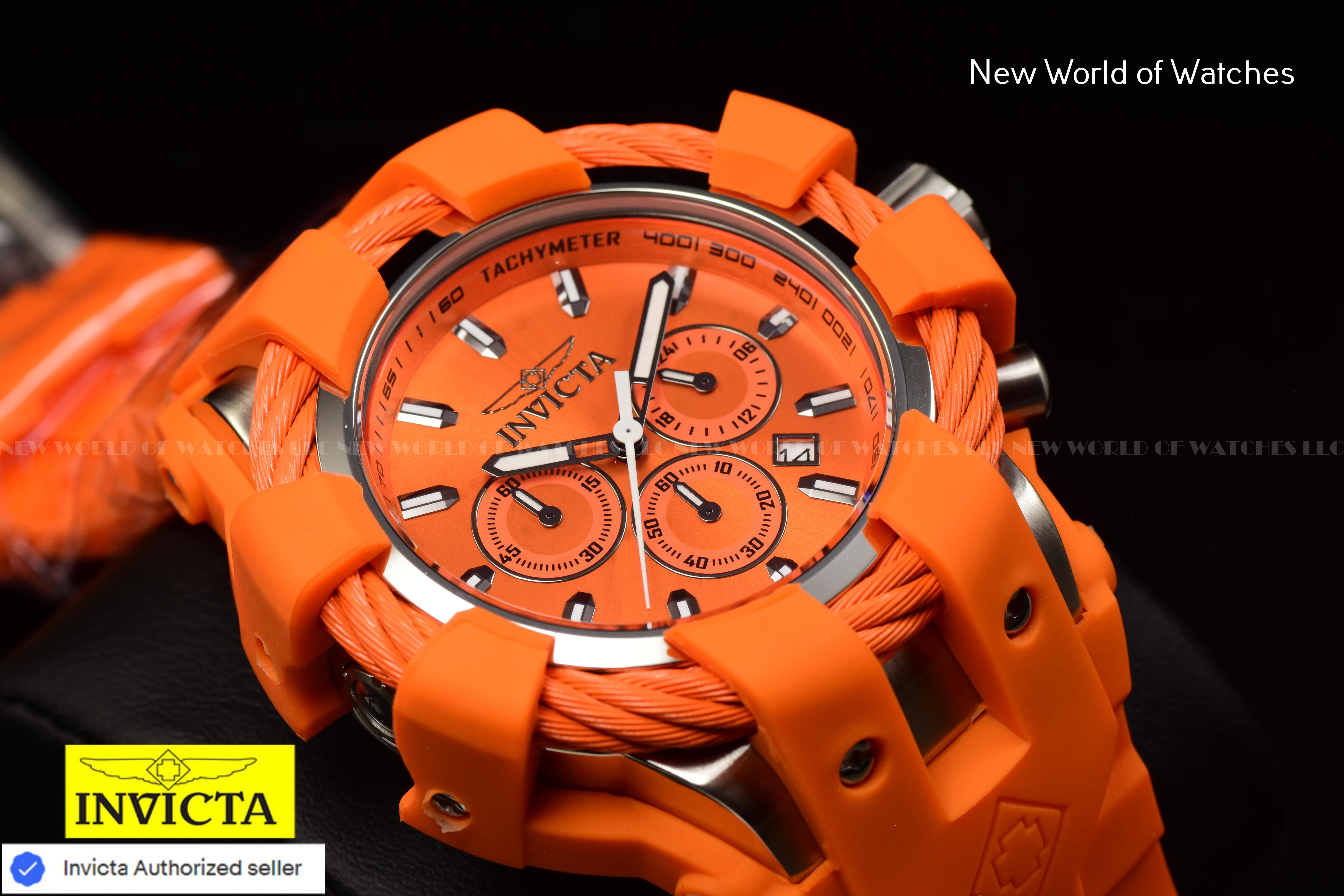 Invicta Men's BOLT 50mm Chronograph Dial Quartz SIlicone Band ORANGE Watch